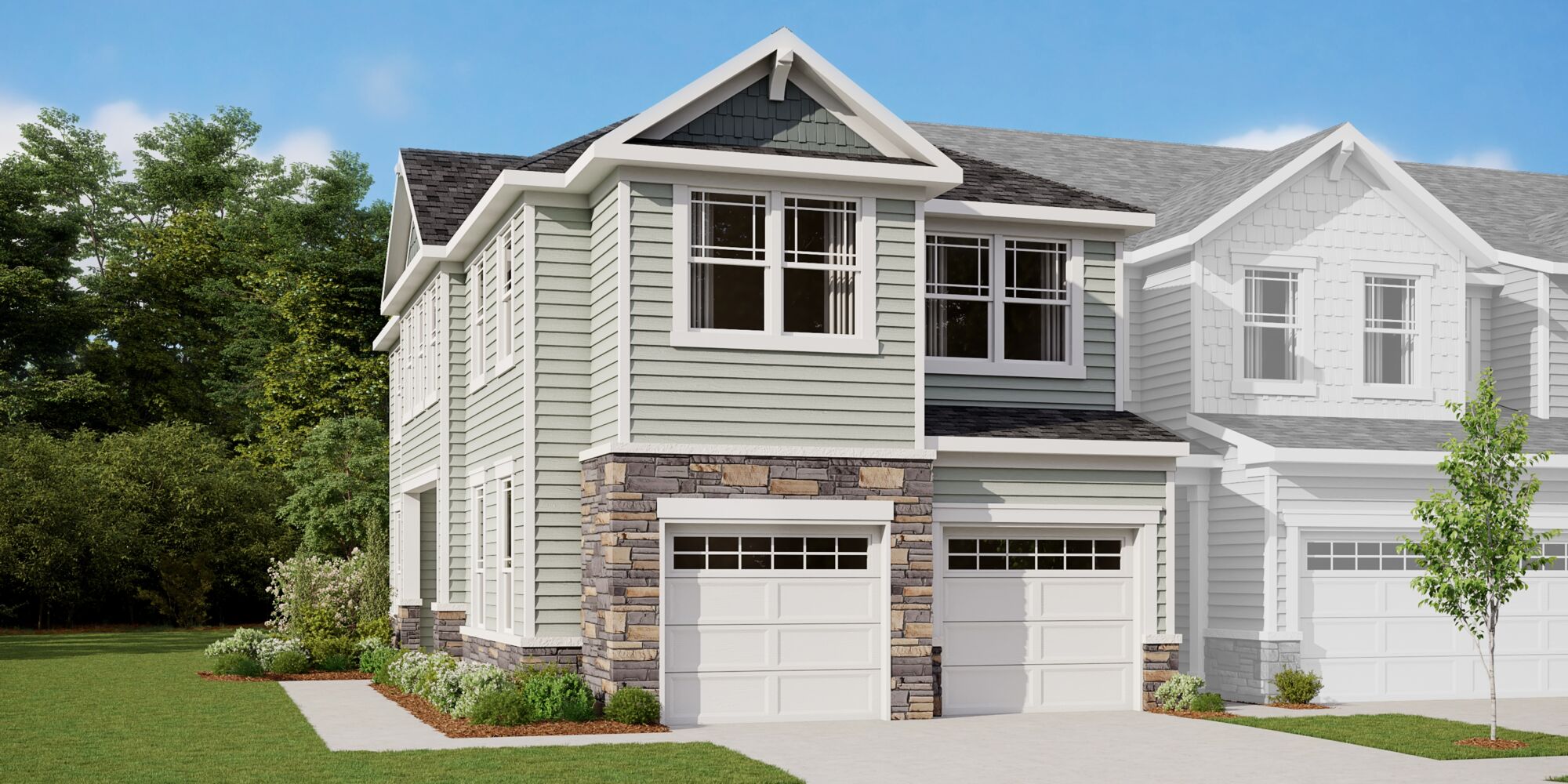  Town Homes with garage, window, exterior stone and exterior clapboard