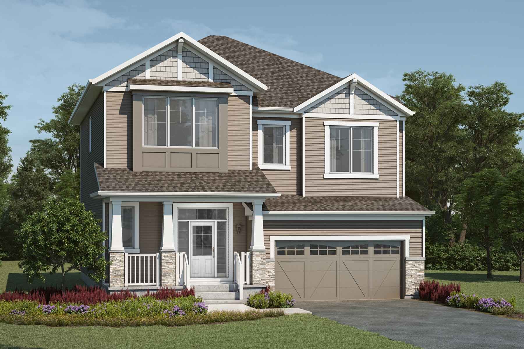A Craftsman style single family home with a double car garage.