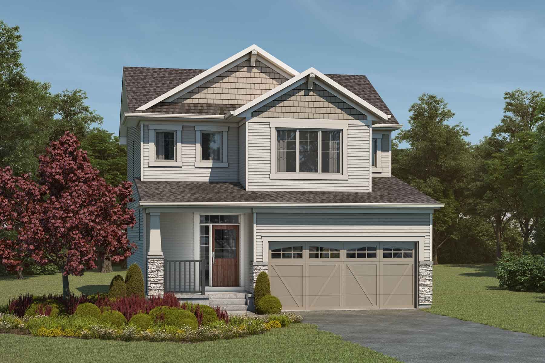 A Craftsman style single family home with a double car garage.