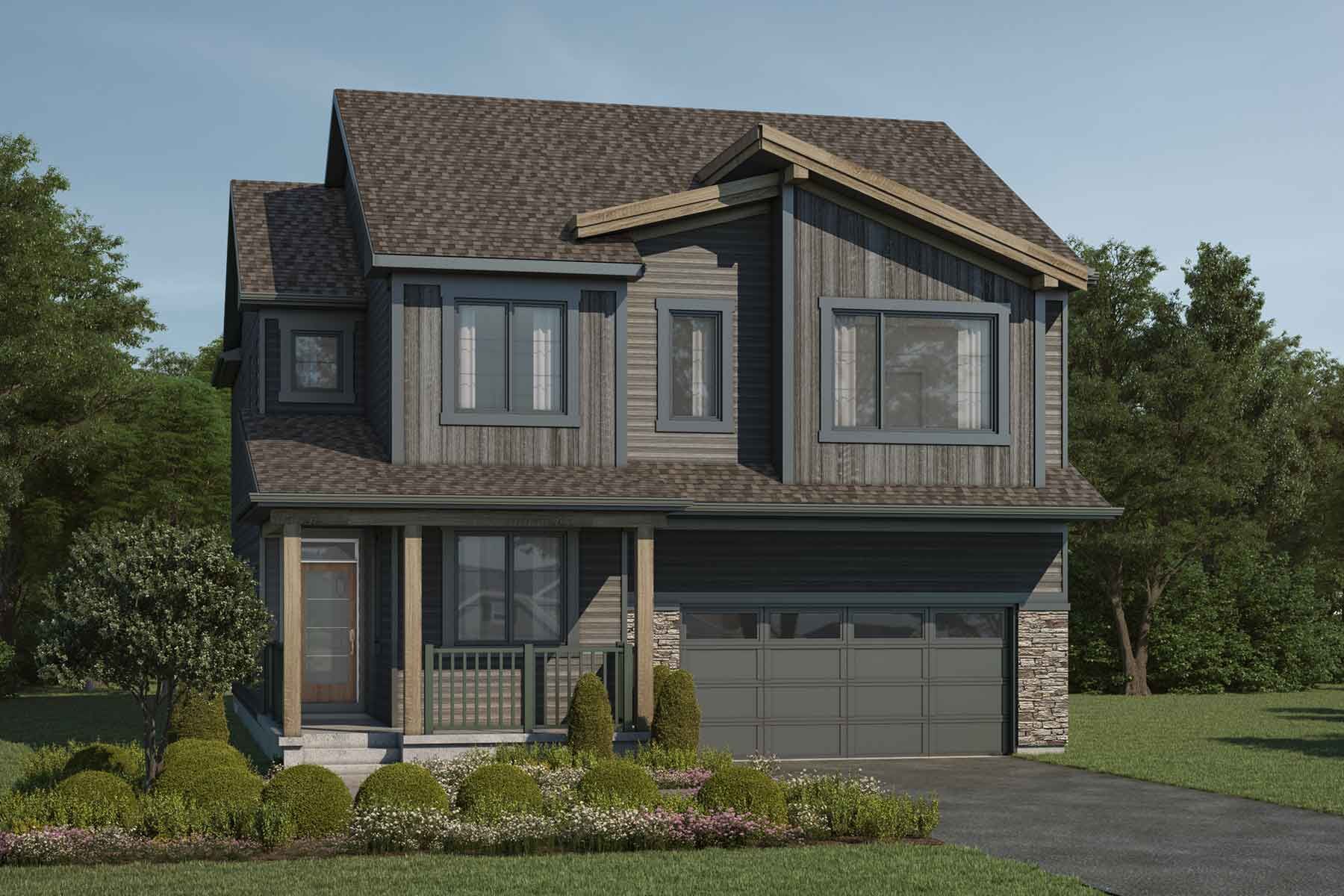 A Mountain Contemporary style detached home with a double car garage.