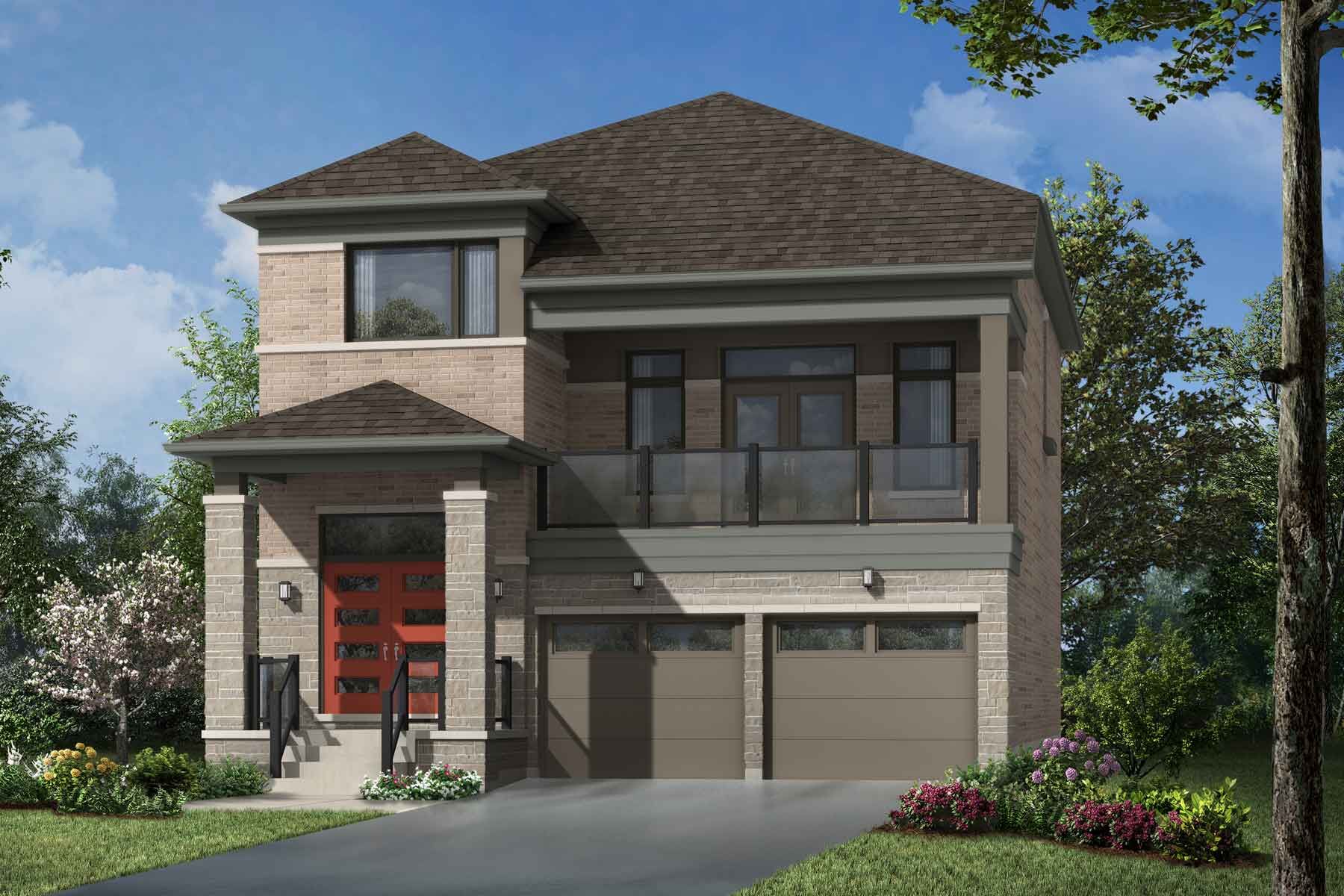 A Modern style single family home with a double car garage.