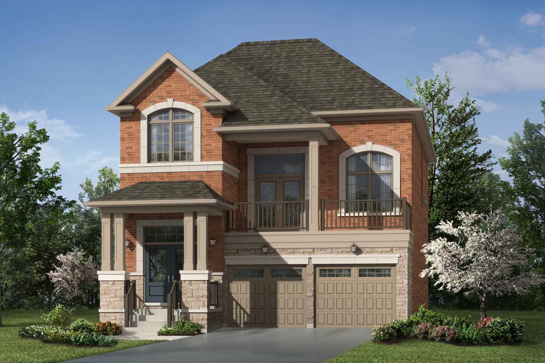 A Traditional style single family home with a double car garage.