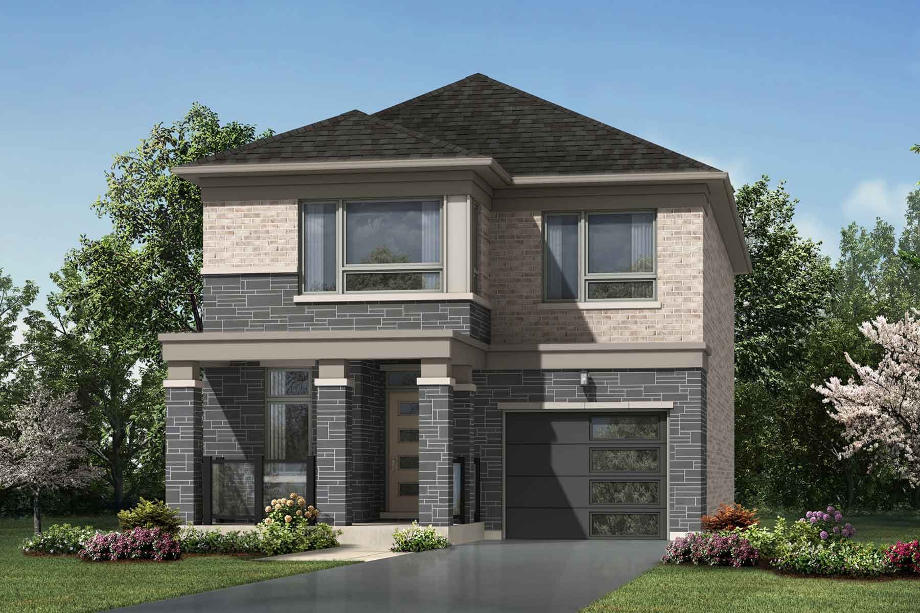 A Modern style single family home with a single car garage.