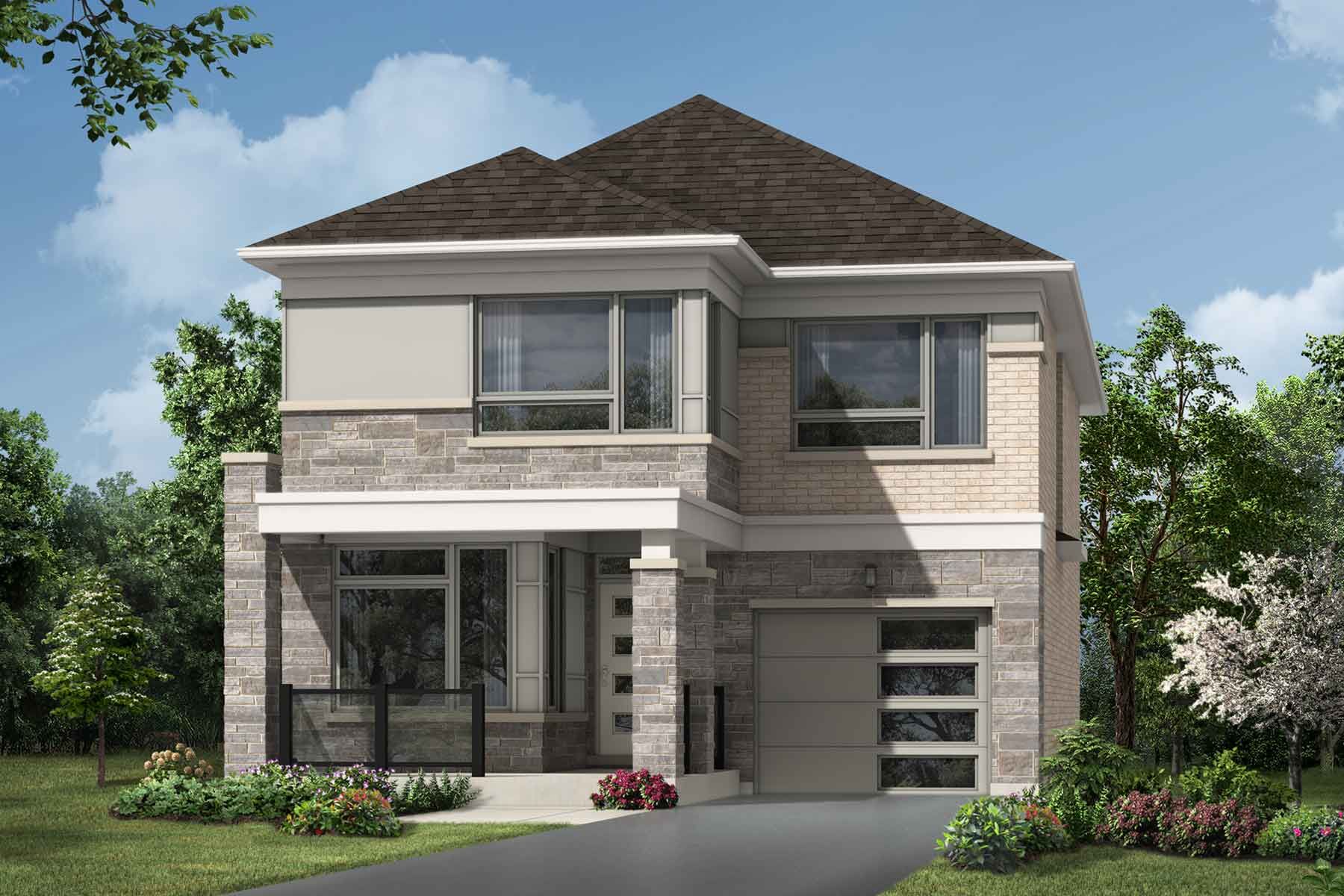 A Modern style single family home with a single car garage.