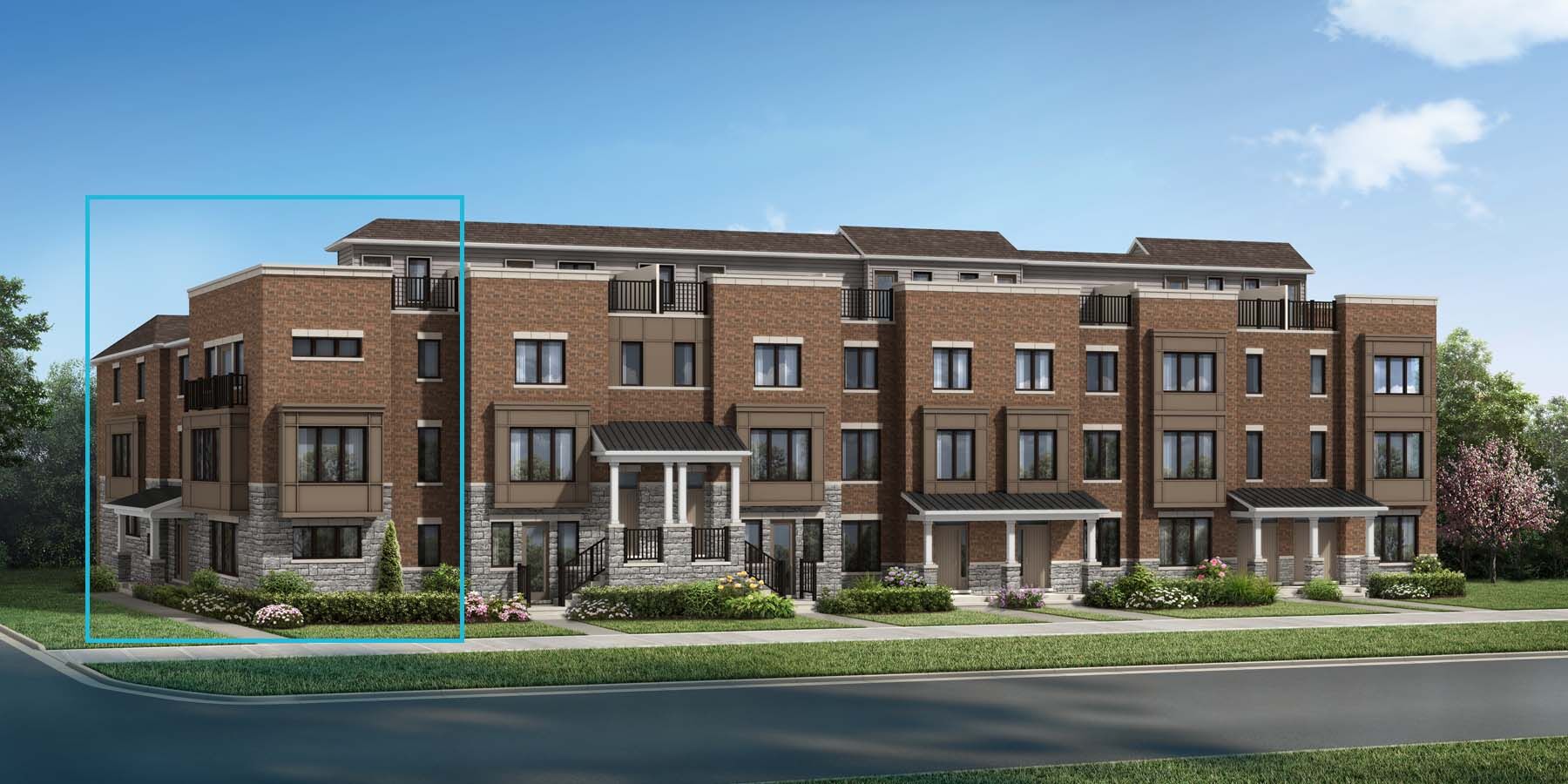 A Traditional style townhome with large windows.