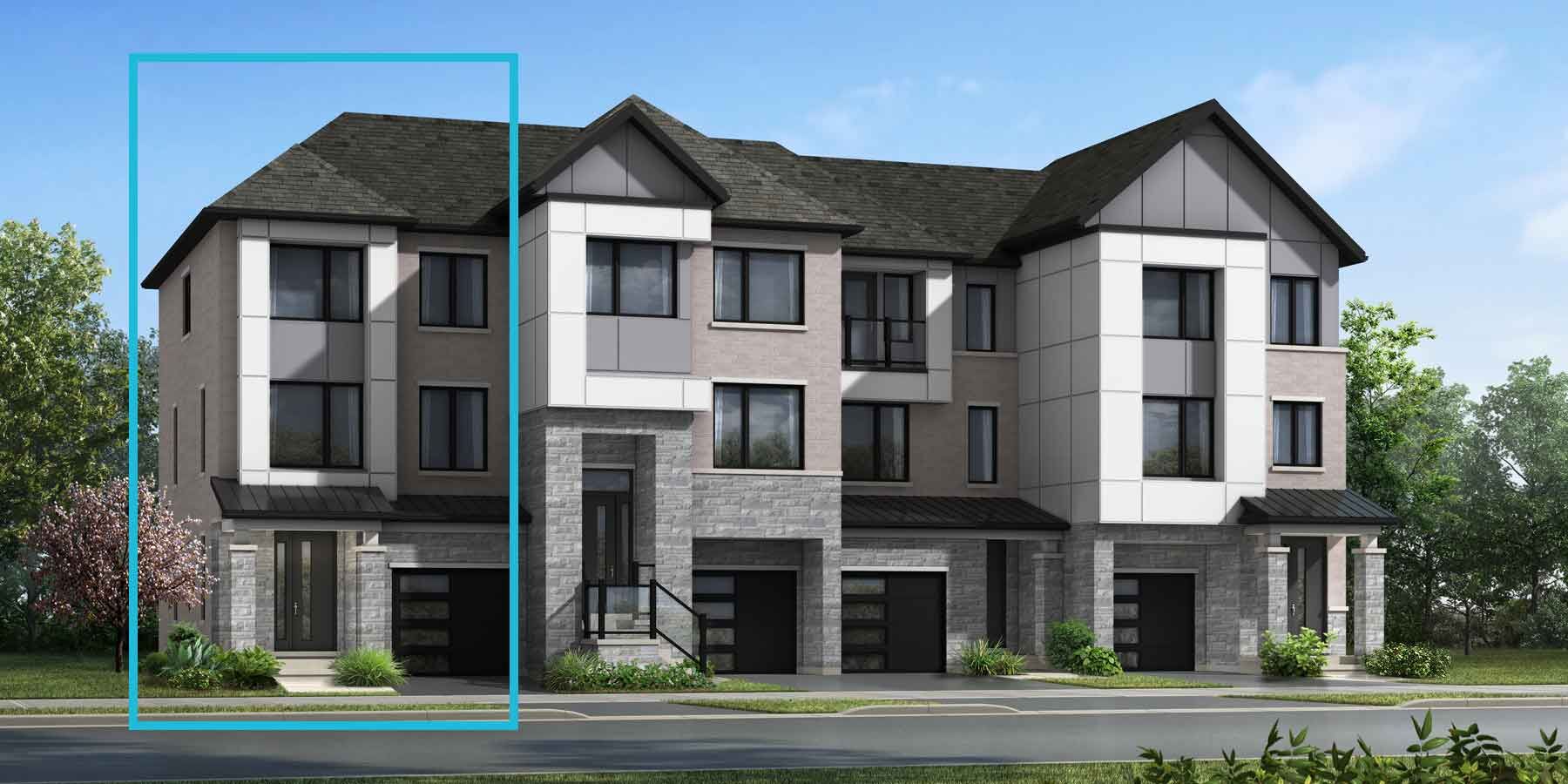 A Contemporary style townhome with a single car garage.