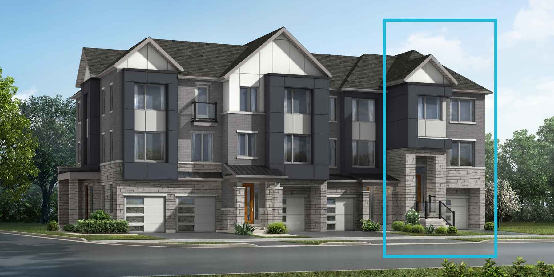 A Contemporary style townhome with a single car garage.