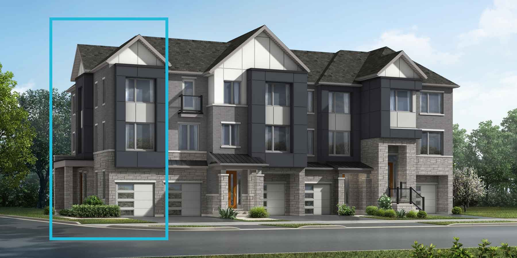 A Contemporary style townhome with a single car garage.