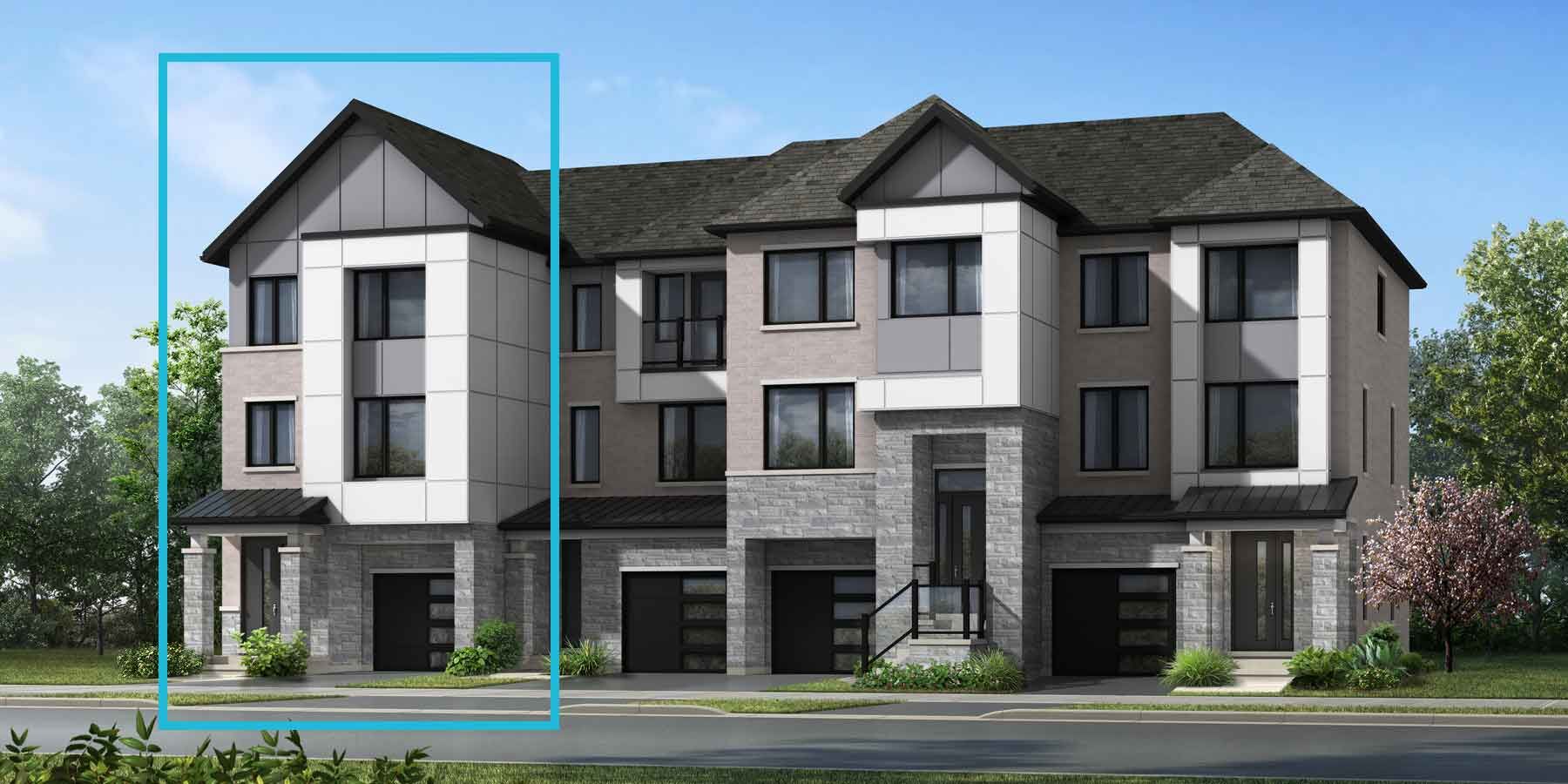 A Contemporary style townhome with a single car garage.