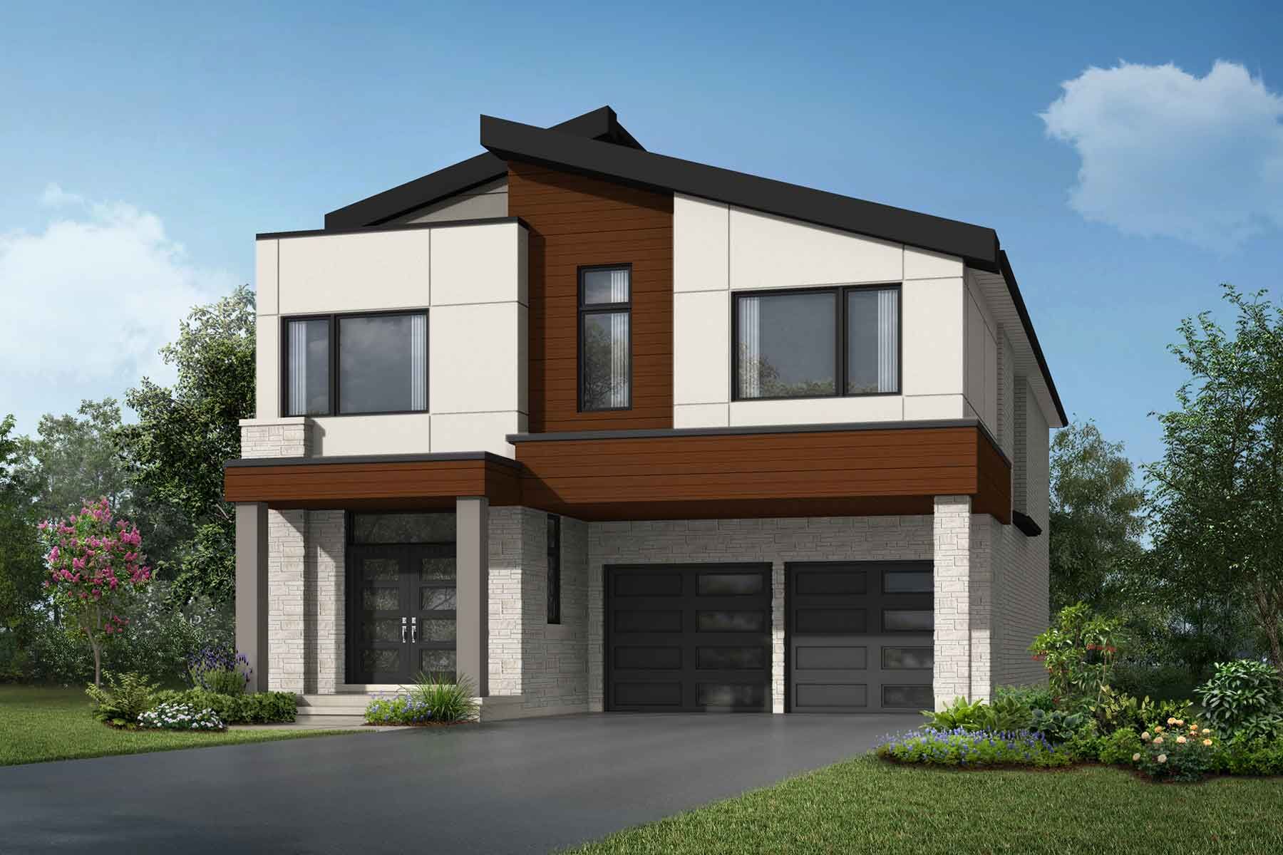 A Contemporary style detached home with a double car garage.