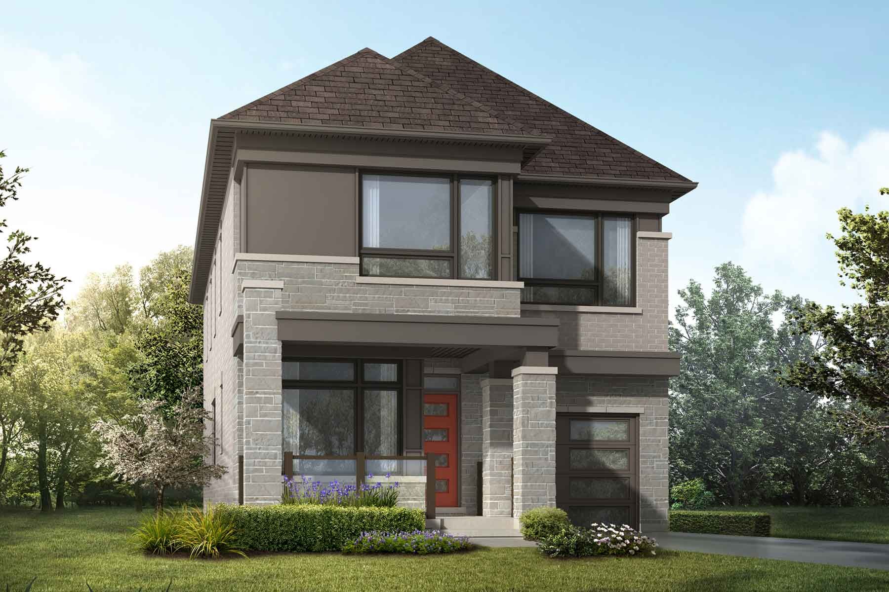 A Modern style detached home with a single car garage.