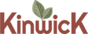 Kinwick logo: Text with two leaves on the w.