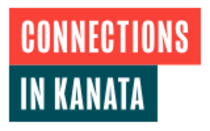 Connections in Kanata Logo: Text in red and dark blue rectangles.