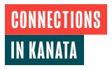 Connections in Kanata Logo: Text in red and dark blue rectangles.