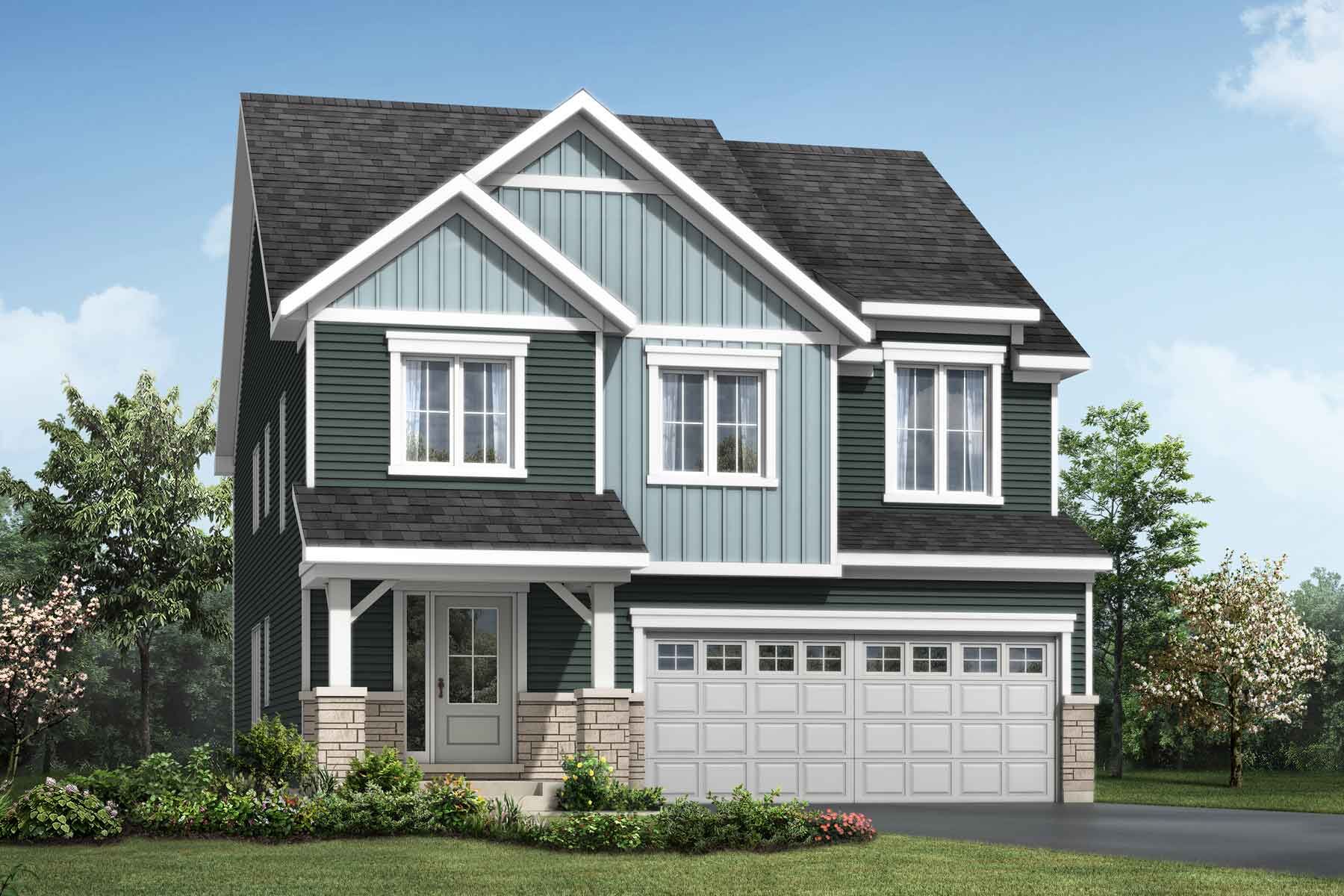 A Modern Farmhouse style detached home with a double car garage.