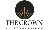 The Crown of Stonebridge logo: Text with a black filled circle with curved gold lines extending from its bottom above the text.