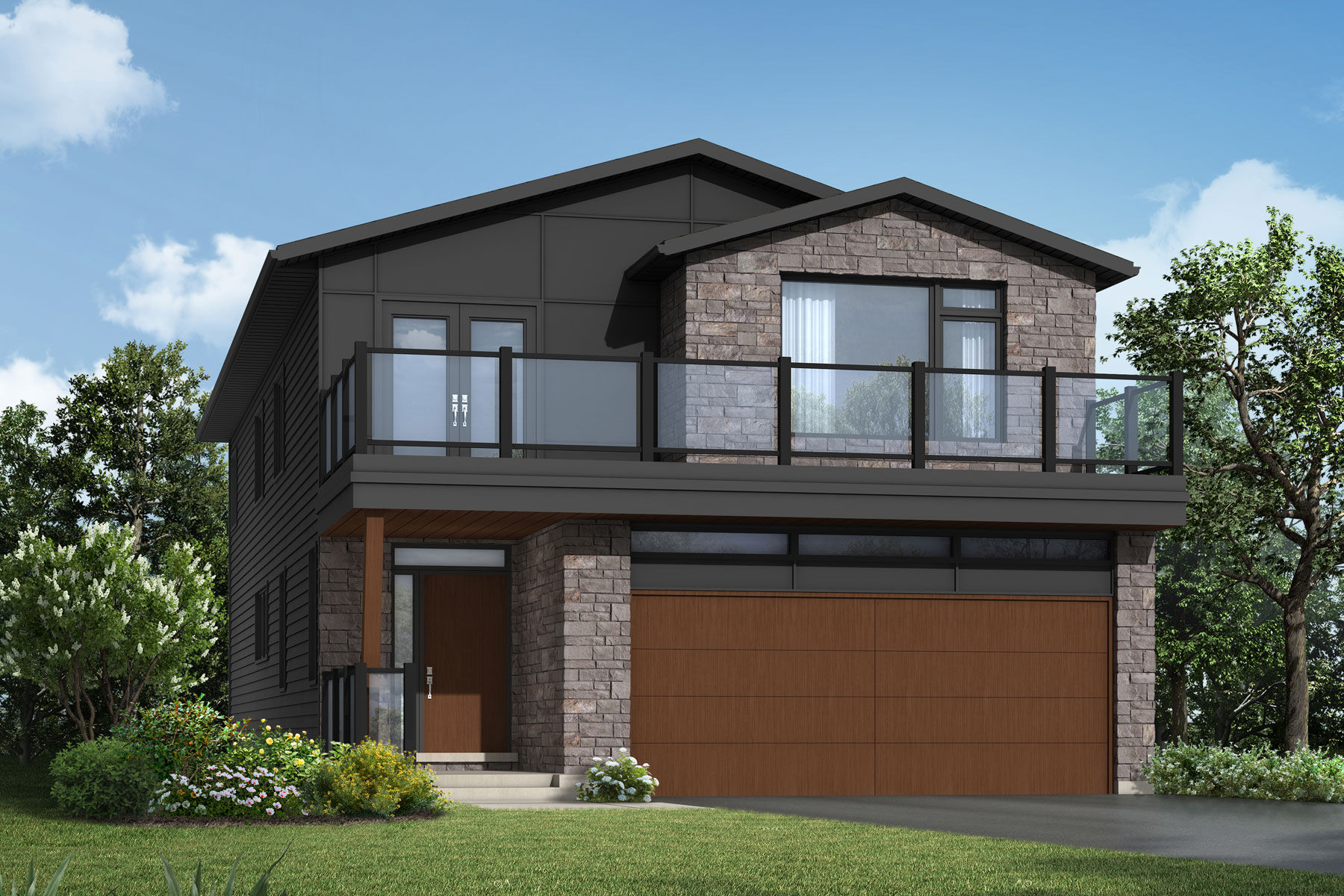 A Contemporary style single family home with a double car garage.