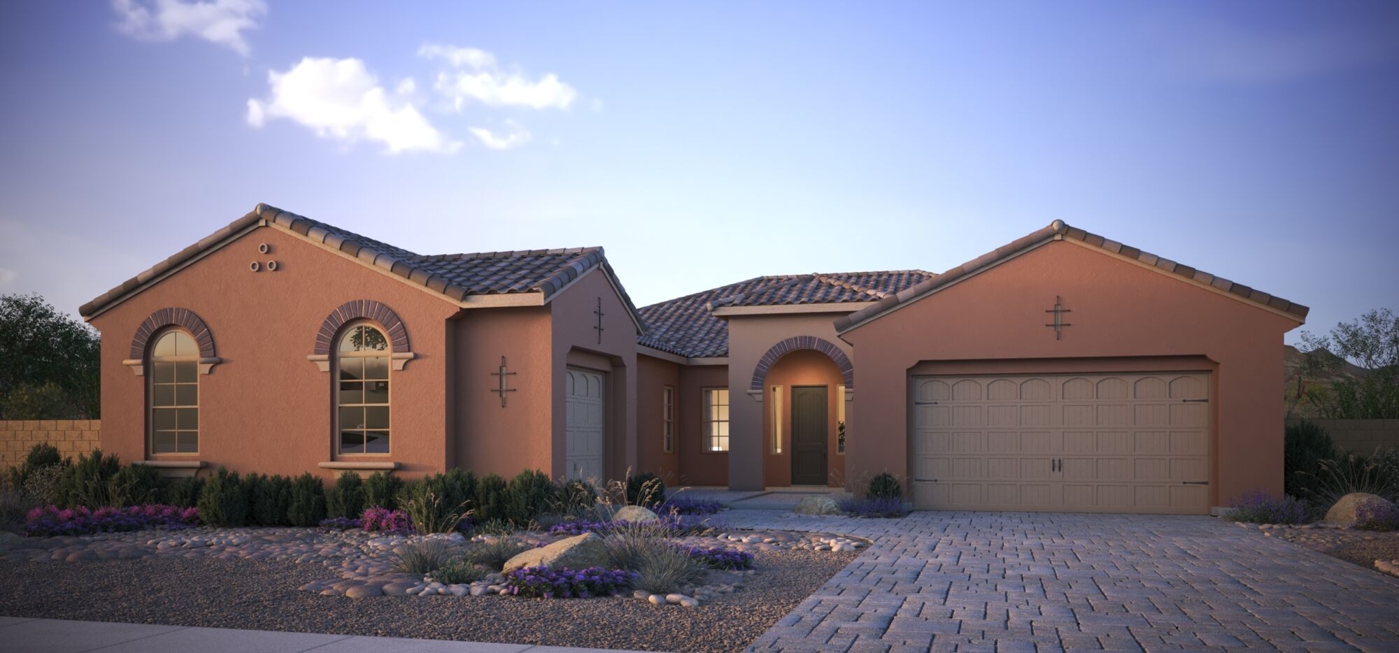 Elevation Front with door, window, garage, exterior stucco