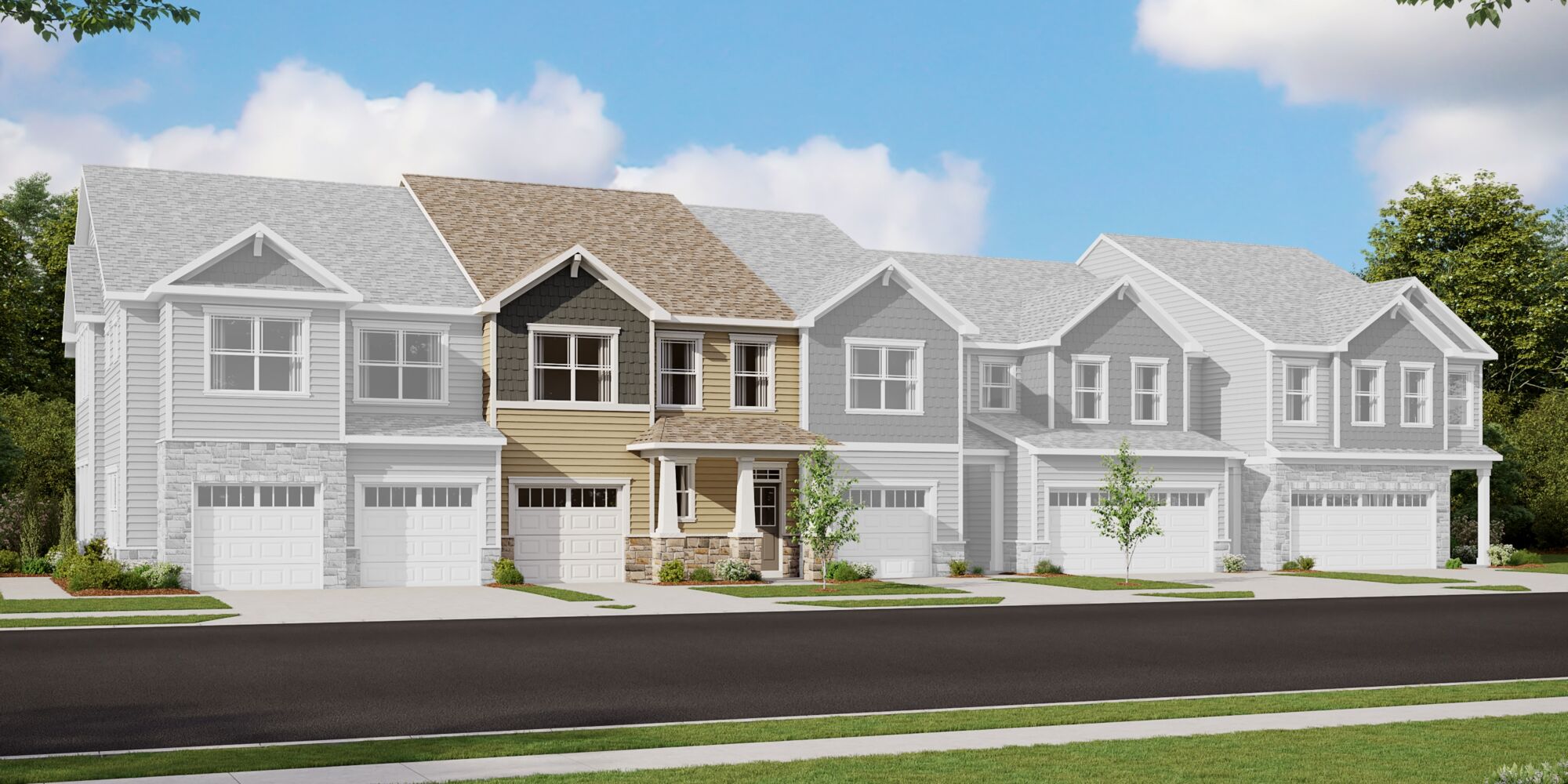  Town Homes with garage, window, exterior stone and exterior clapboard