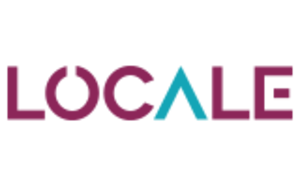 Purple Locale Community logo with the A in a turquoise colour.