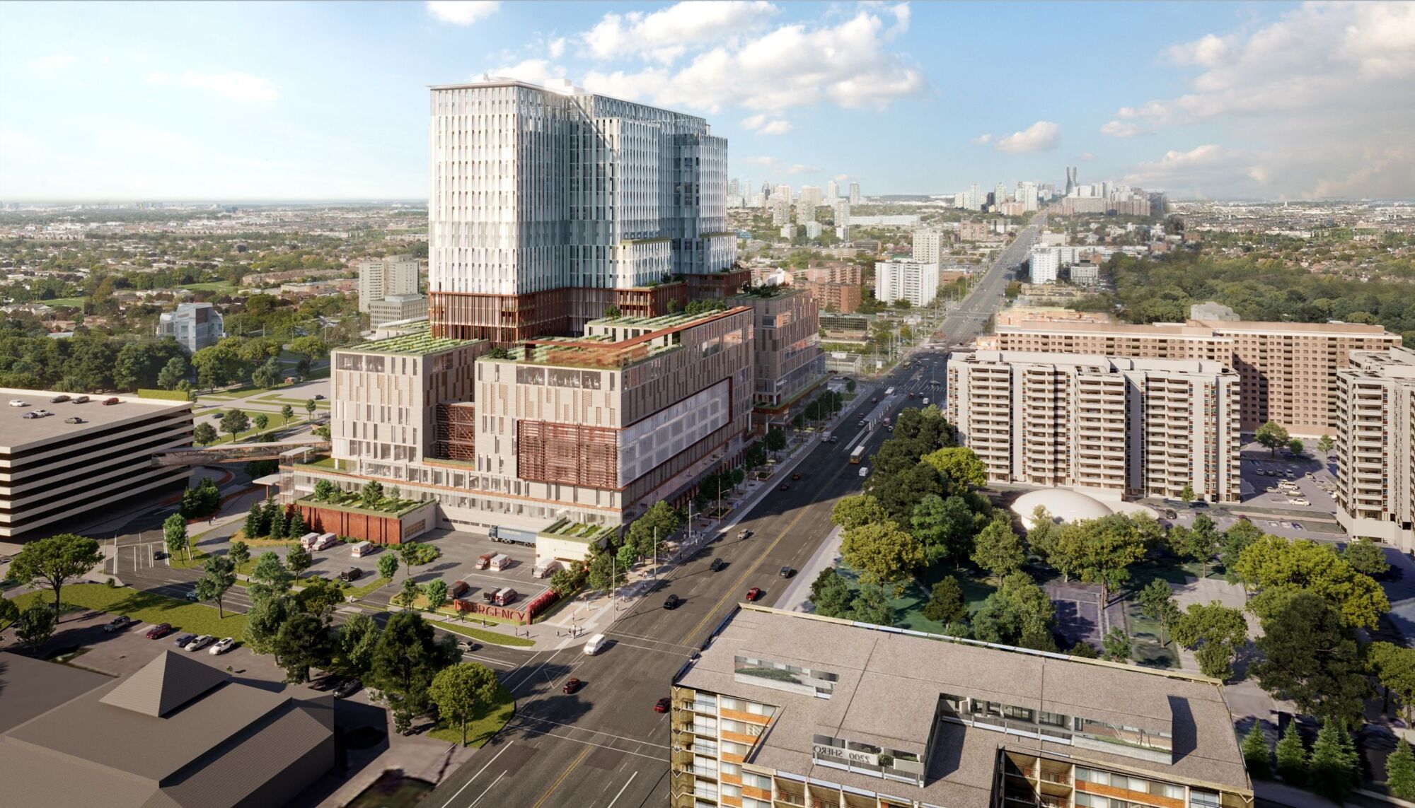 A rendering of the Peter Gilgan Mississauga Hospital and Gilgan Family Queensway Health Centre in Mississauga