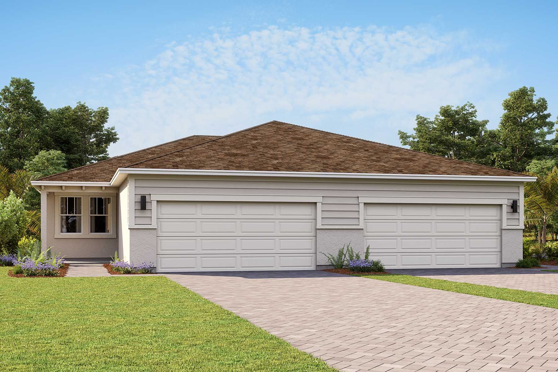 Elevation Front with window, garage, exterior stucco