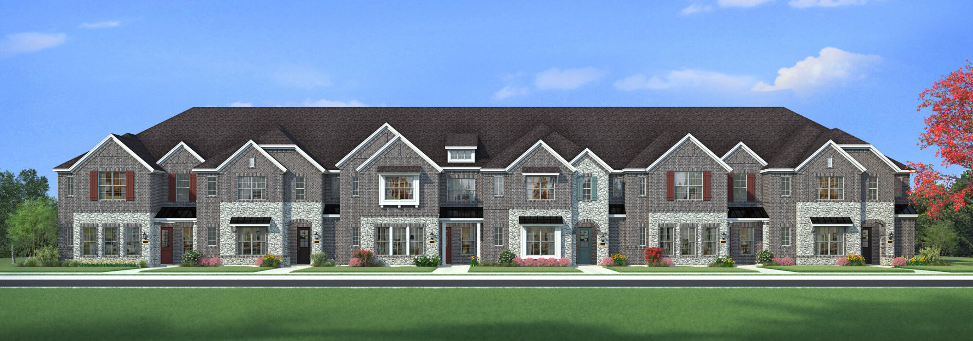 Town Homes with window, exterior stone and exterior brick