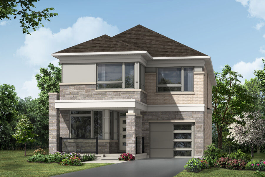  Elevation Front with window, garage and exterior stone