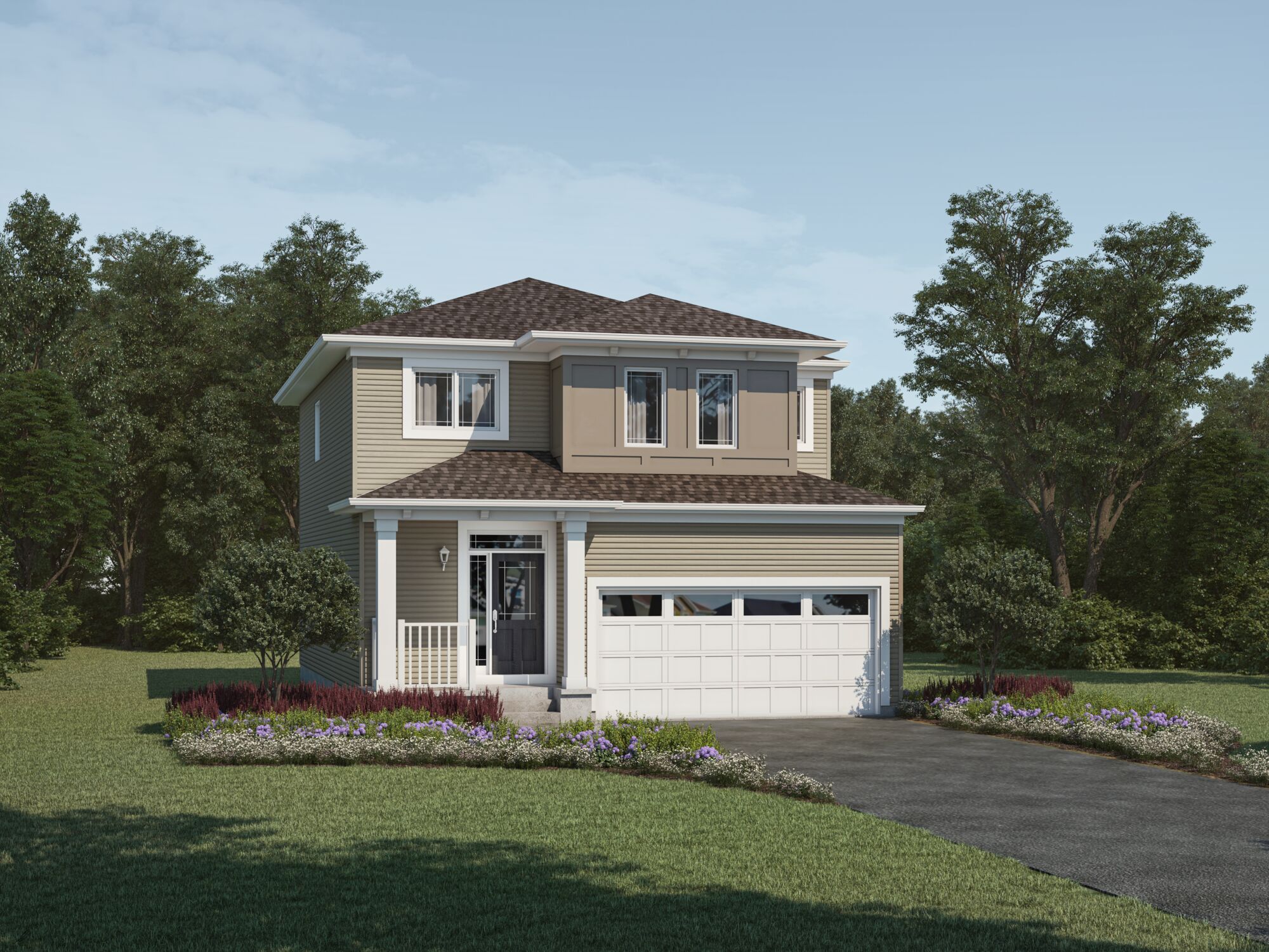 Rendering of the Prairie elevation for the Fairview Model