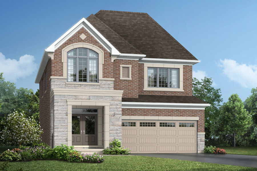  Elevation Front with garage, window, door, exterior stone and exterior brick