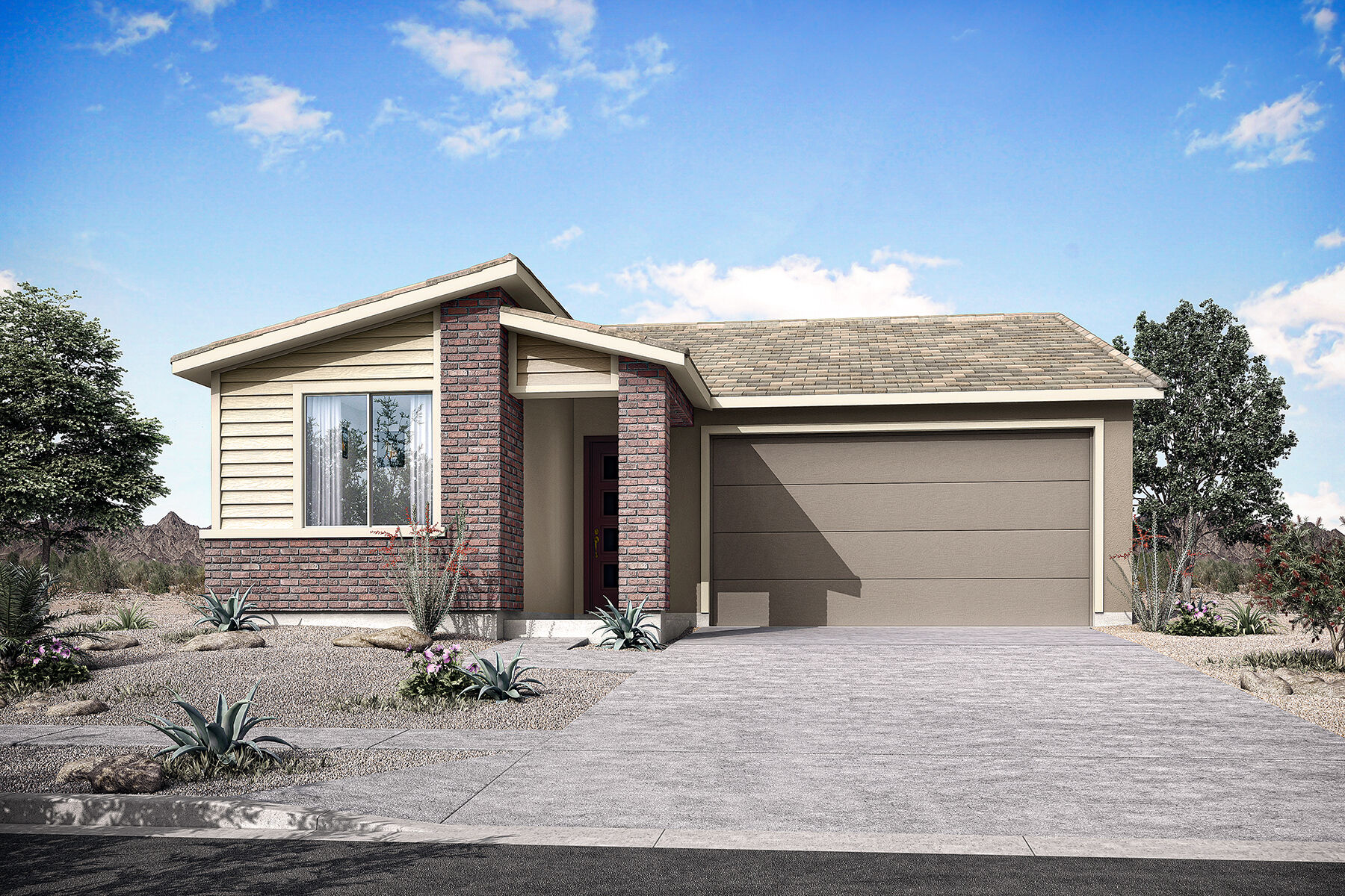  Elevation Front with garage, window, door, exterior stone, exterior clapboard and exterior brick