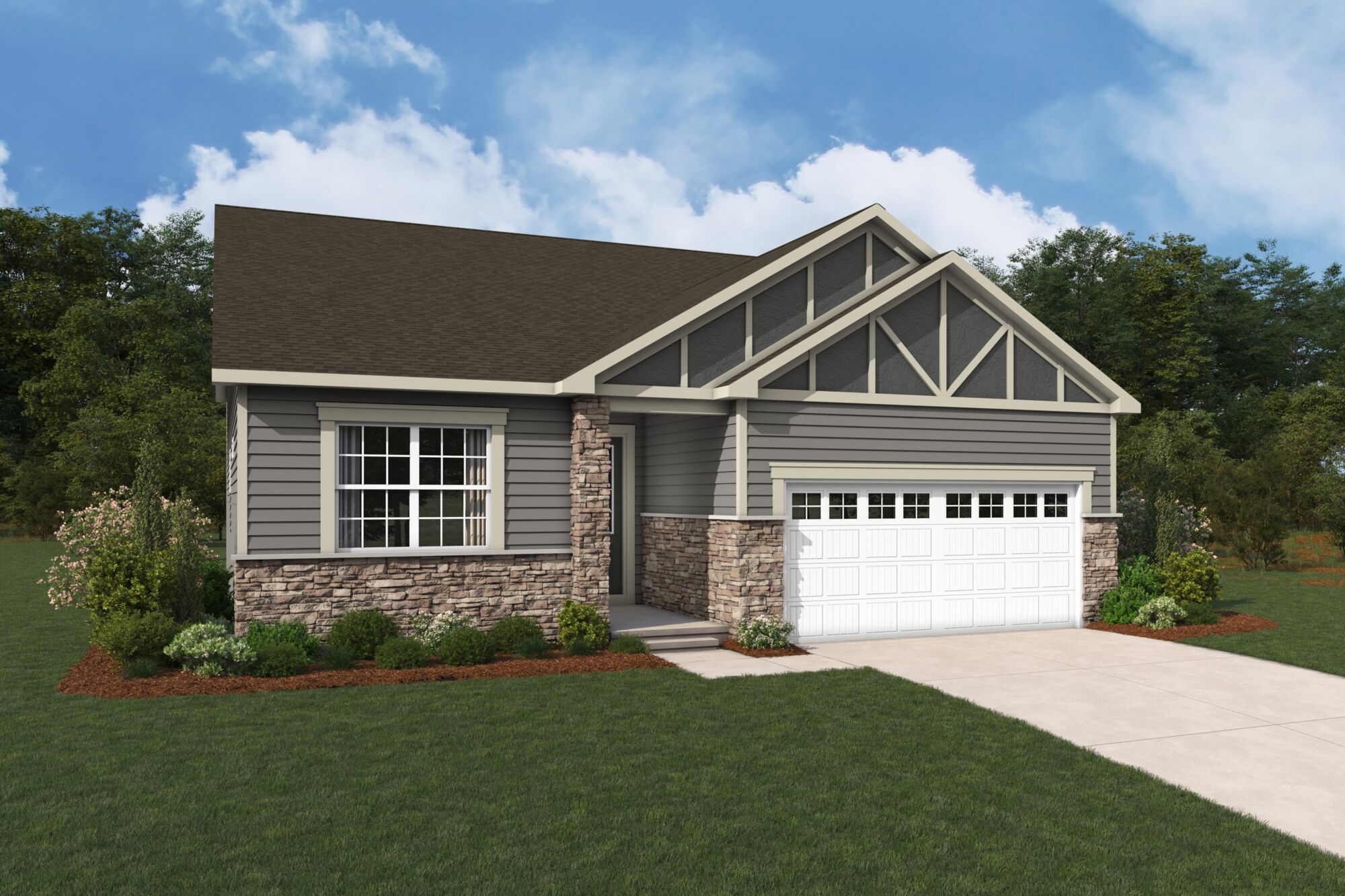  Elevation Front with garage, window and exterior stone