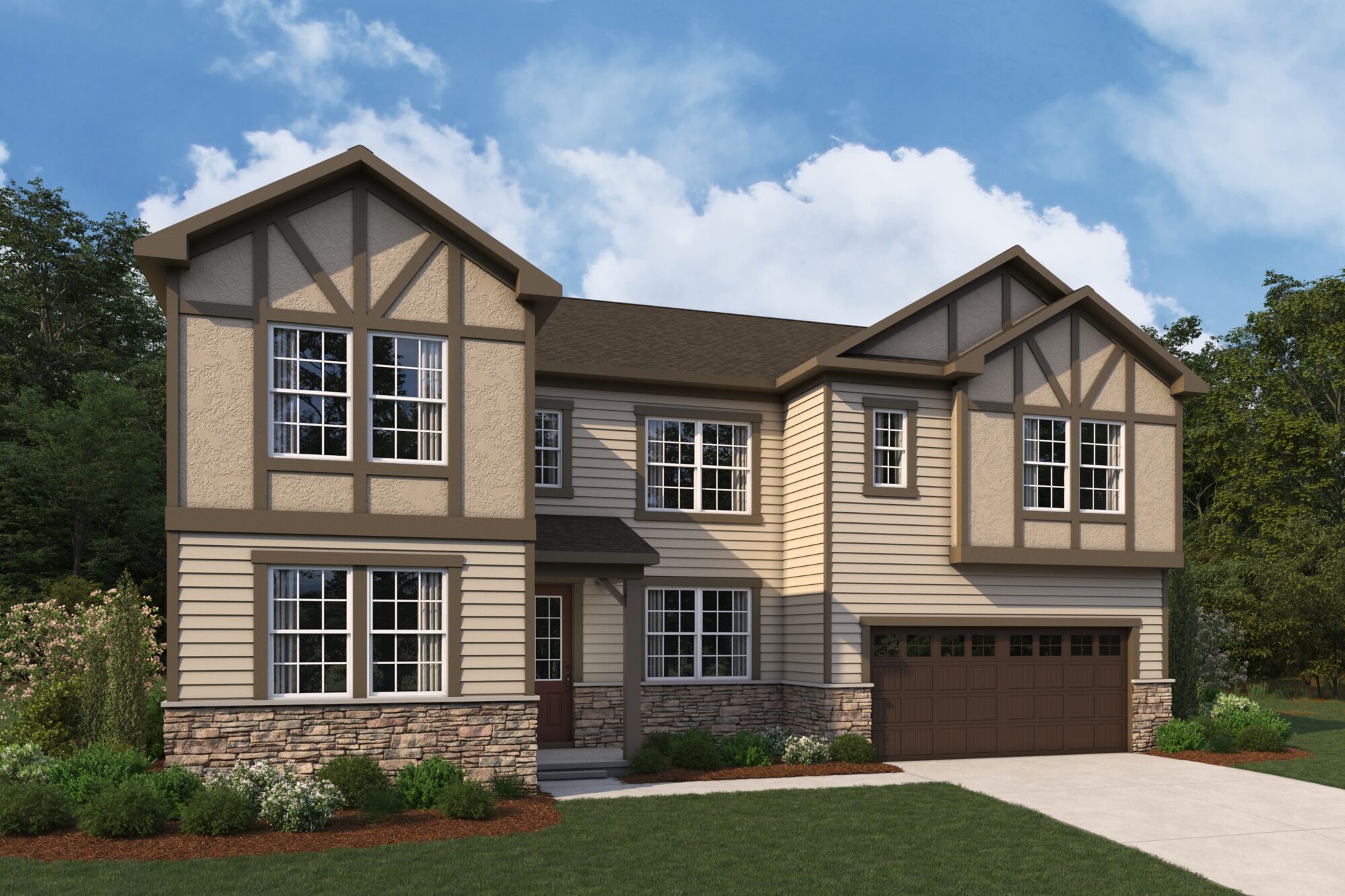  Town Homes with garage, window, exterior stone and exterior clapboard