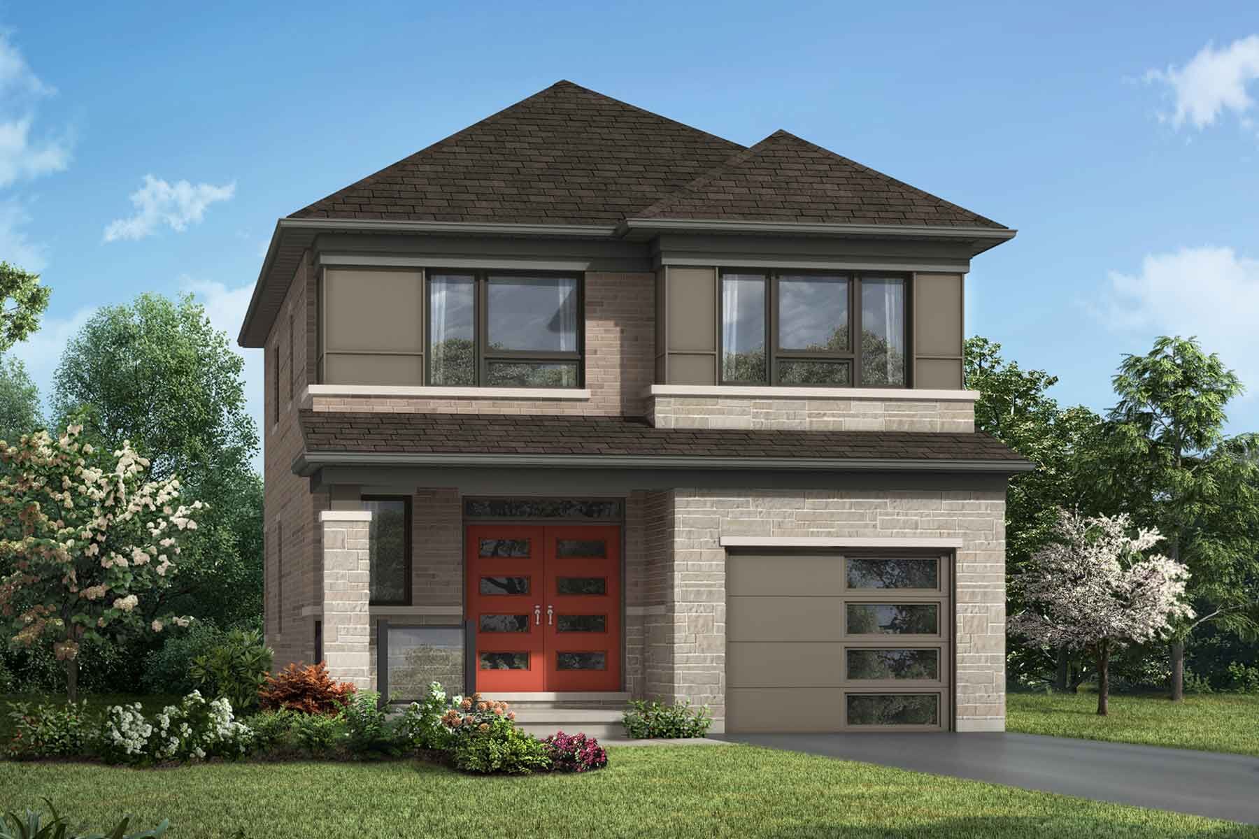  Elevation Front with window, garage and exterior stone