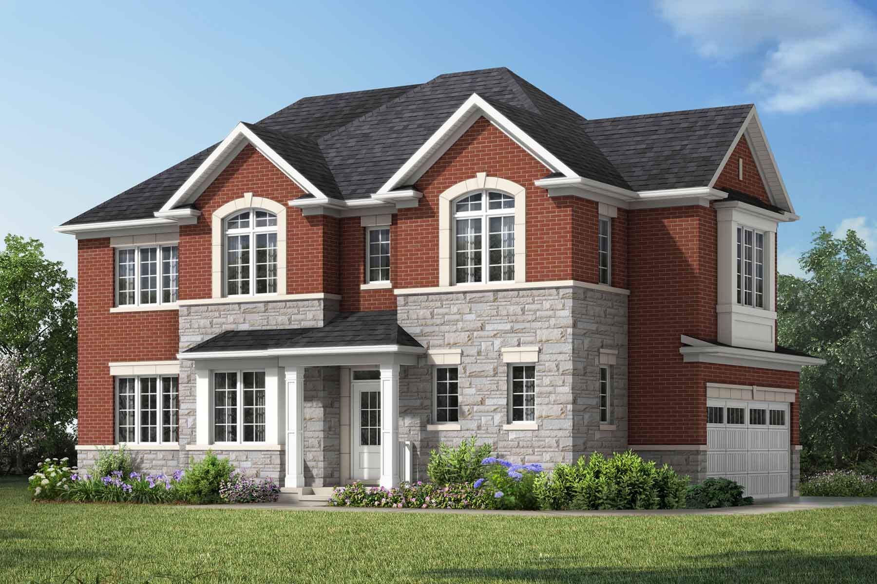  Elevation Front with window, garage, exterior stone and exterior brick