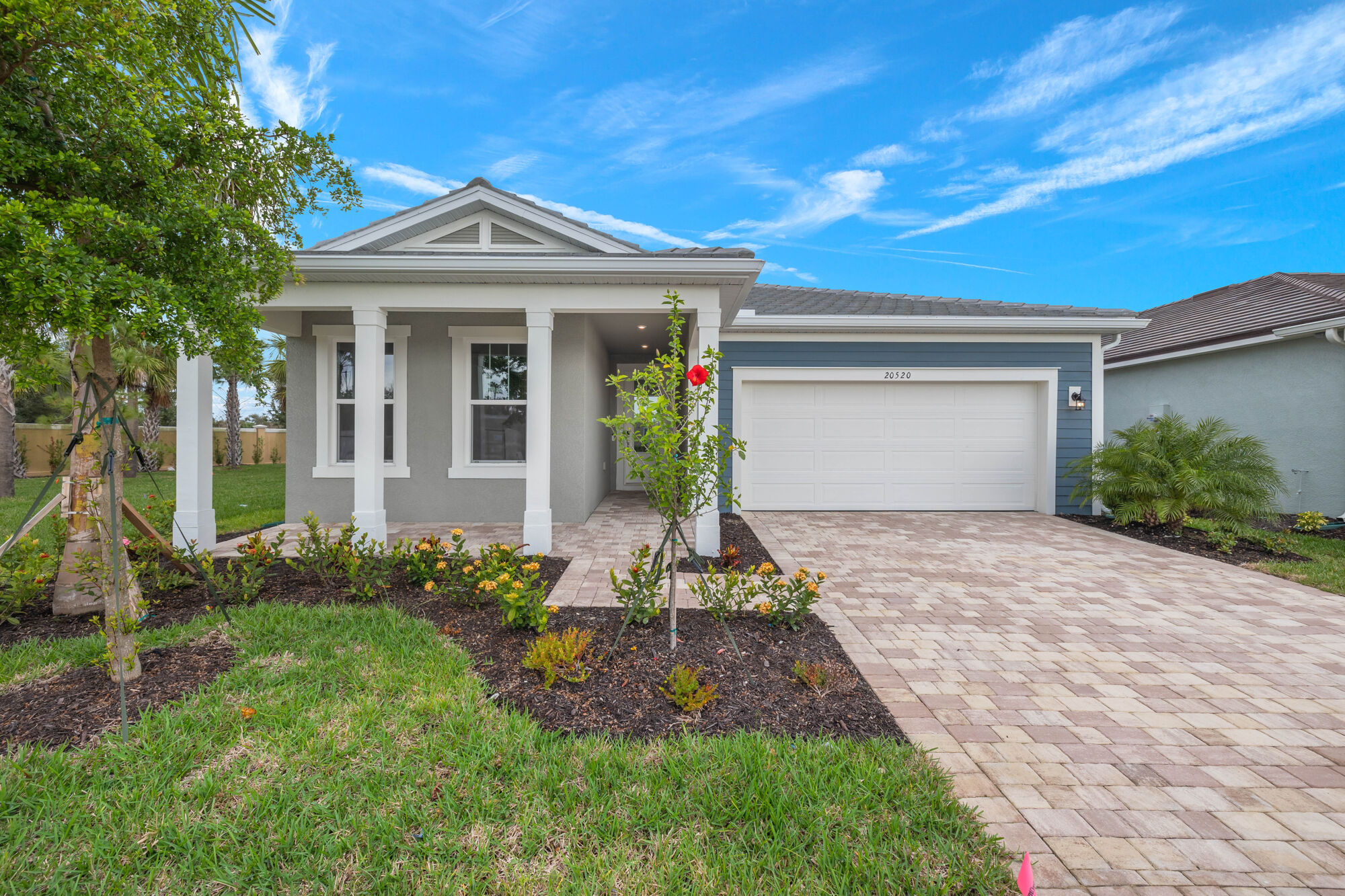 3 bedroom, 2 bathroom, study, 2 car garage, front porch, open dining, kitchen and Great Room. Walk-in pantry, Island Breakfast Bar, Plank Style Tile Flooring. Walk-in closet, Linen Closet in Owners Ensuite. Bedroom 2 and 3 share a full hall bath. 