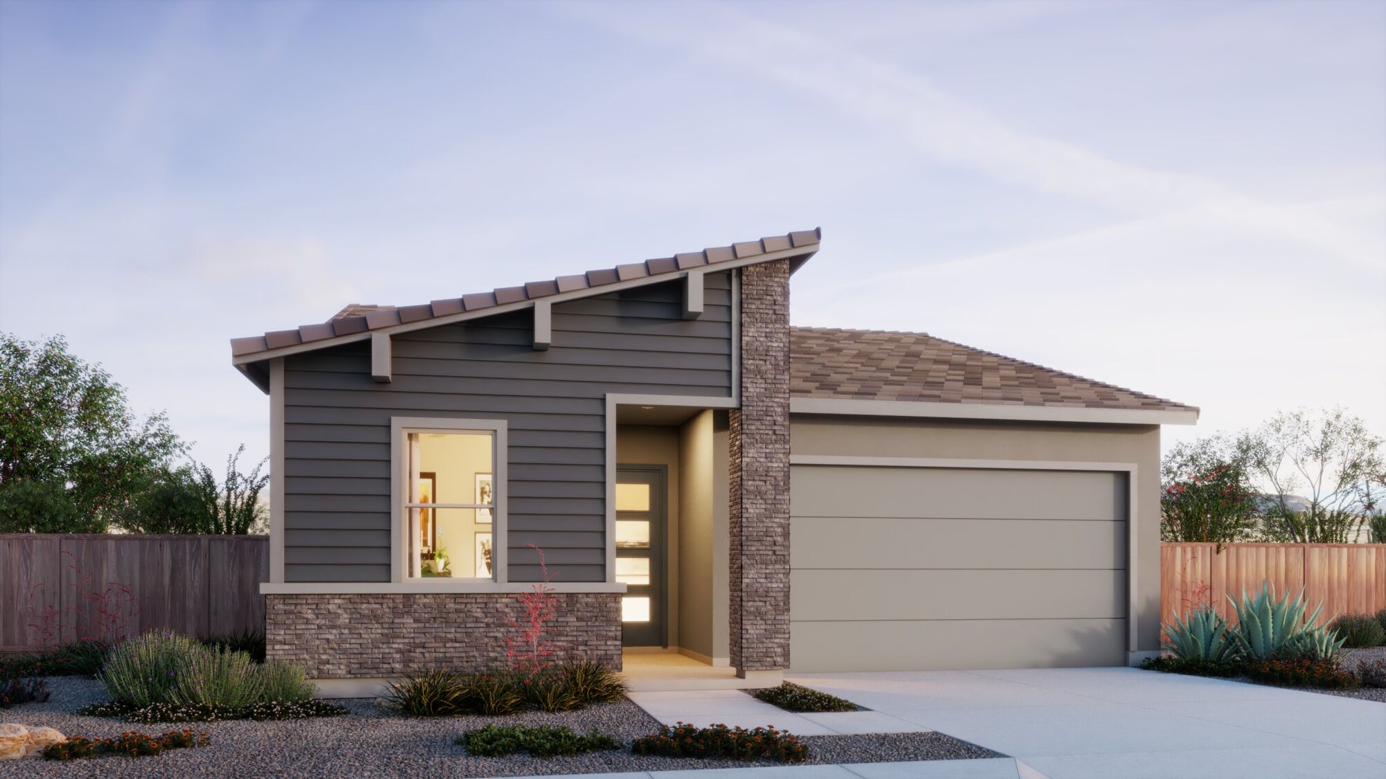  Elevation Front with window, garage, door, exterior clapboard, exterior brick and exterior stone