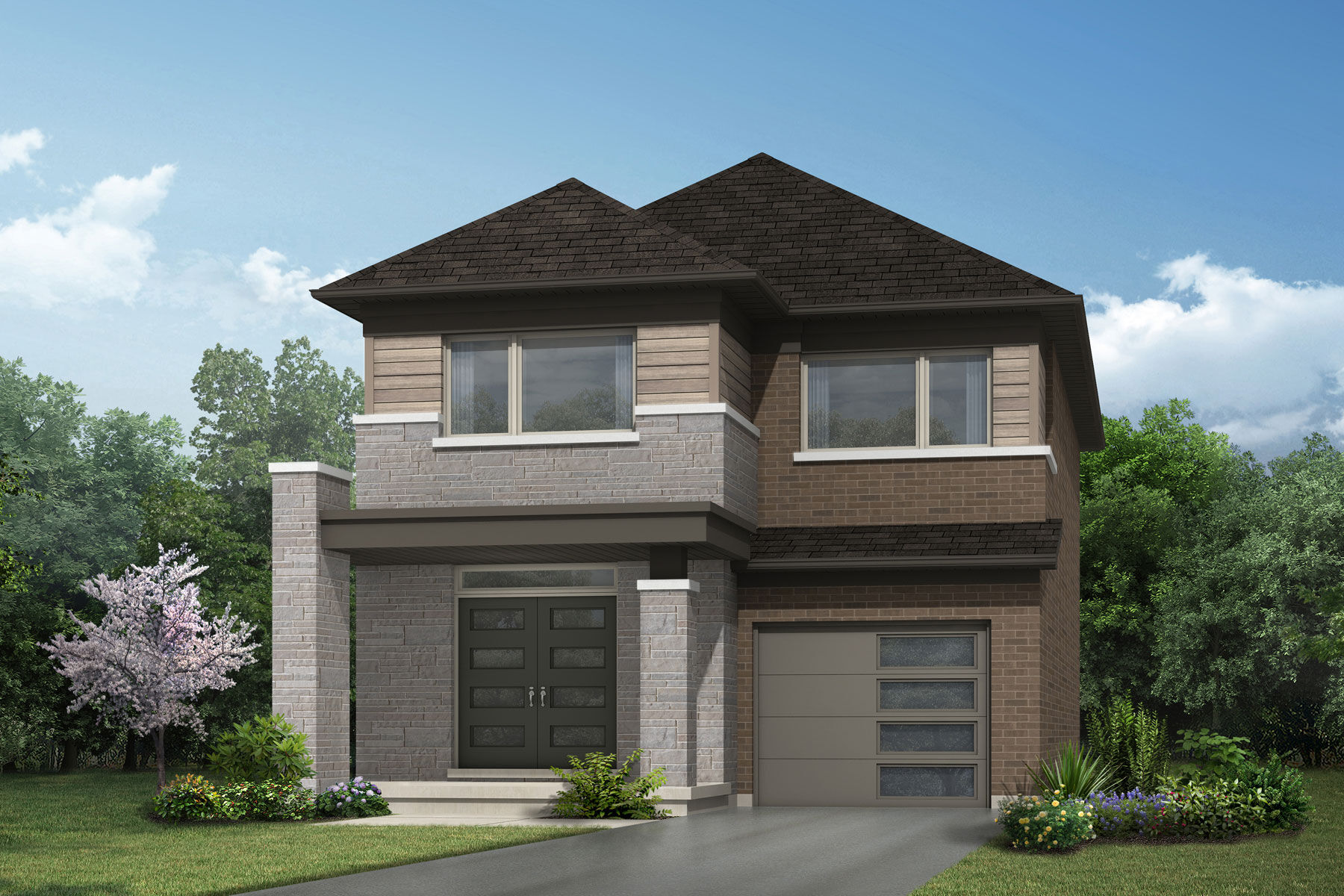  Elevation Front with garage, window and exterior stone