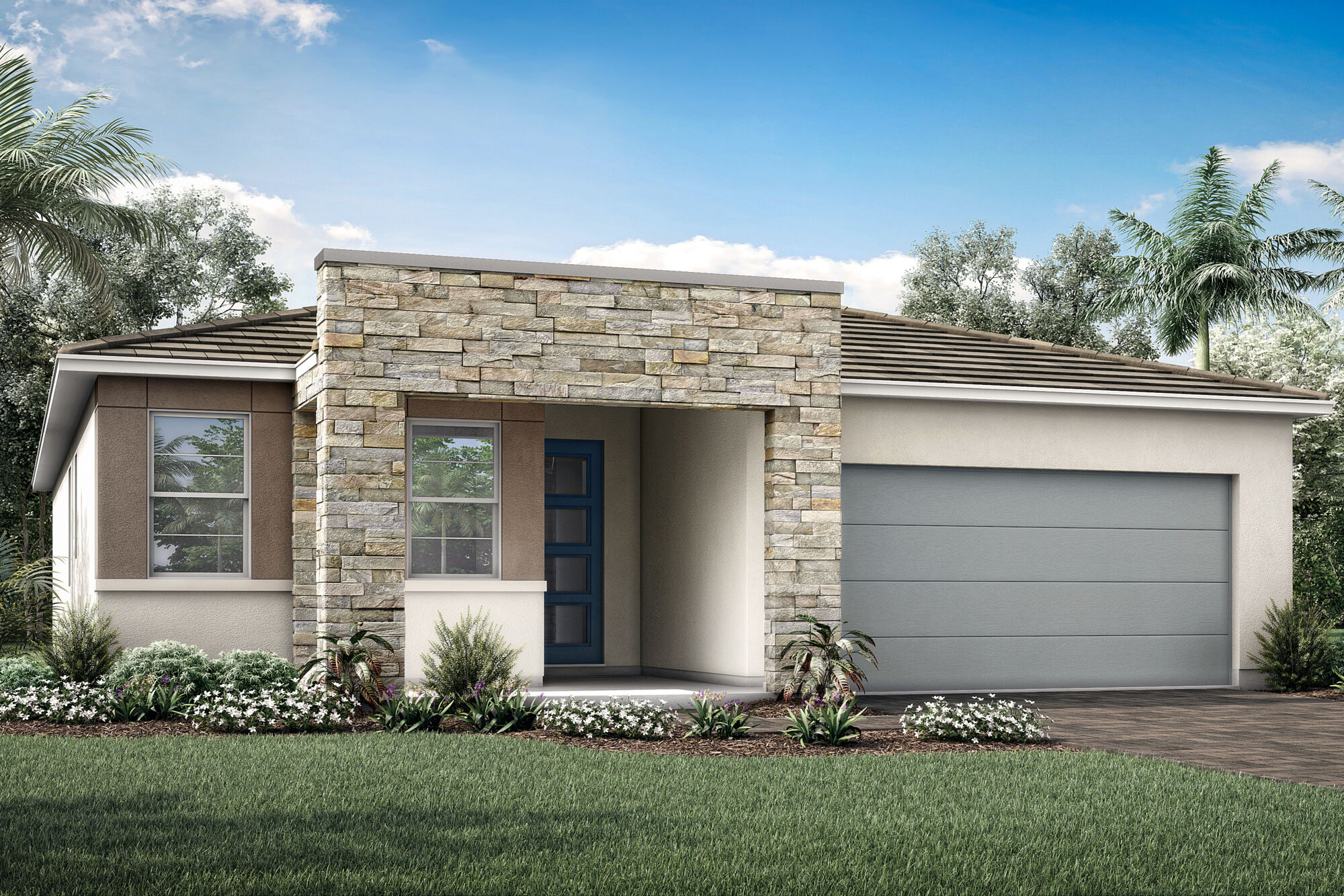 Elevation Front with garage, window, door, exterior brick and exterior stone