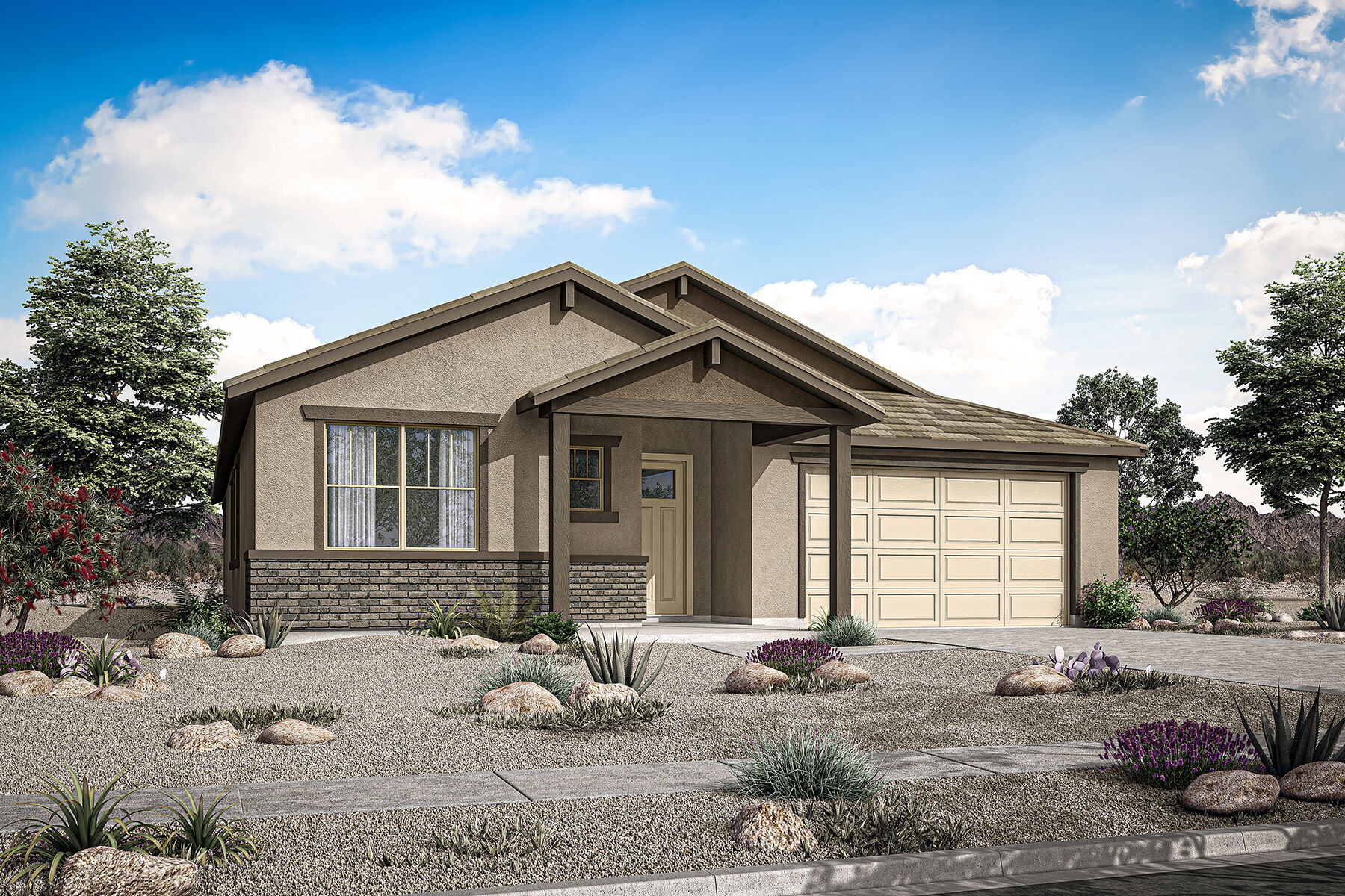  Elevation Front with garage, window, door, exterior stone and exterior brick