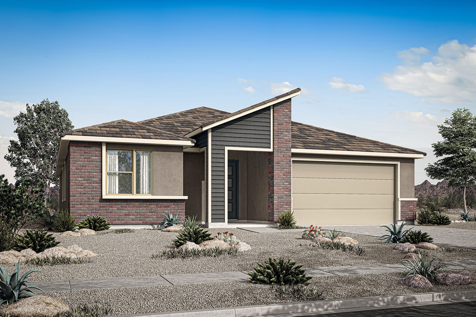  Elevation Front with garage, window and exterior brick