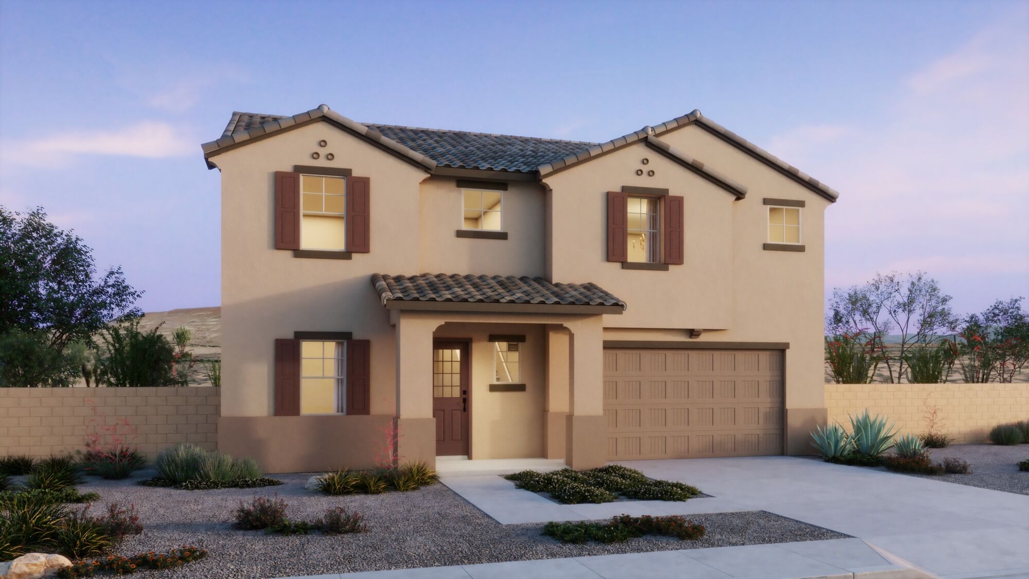 Elevation Front with window, garage and door