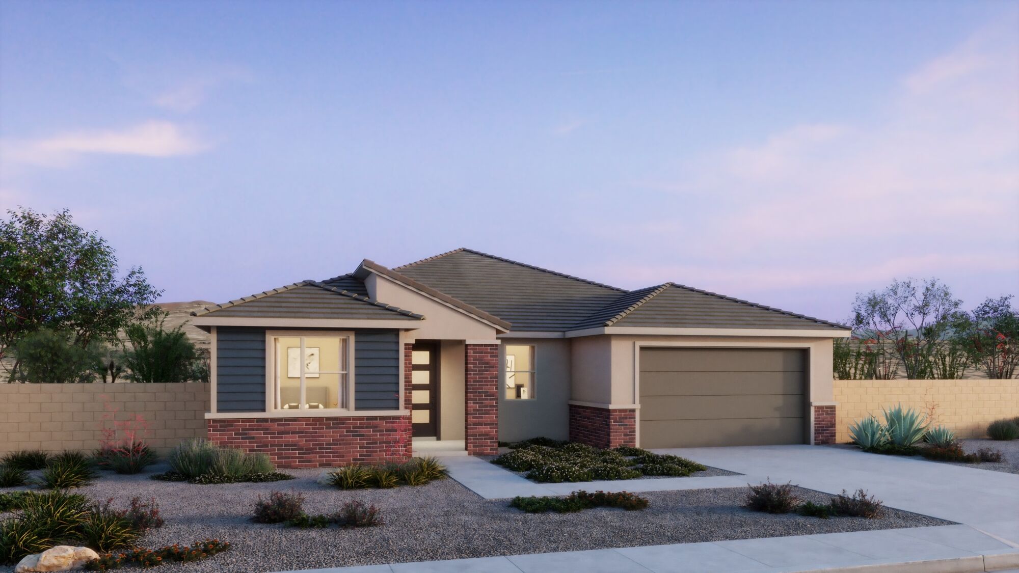  Elevation Front with garage, window, door, exterior clapboard, exterior brick and exterior stone