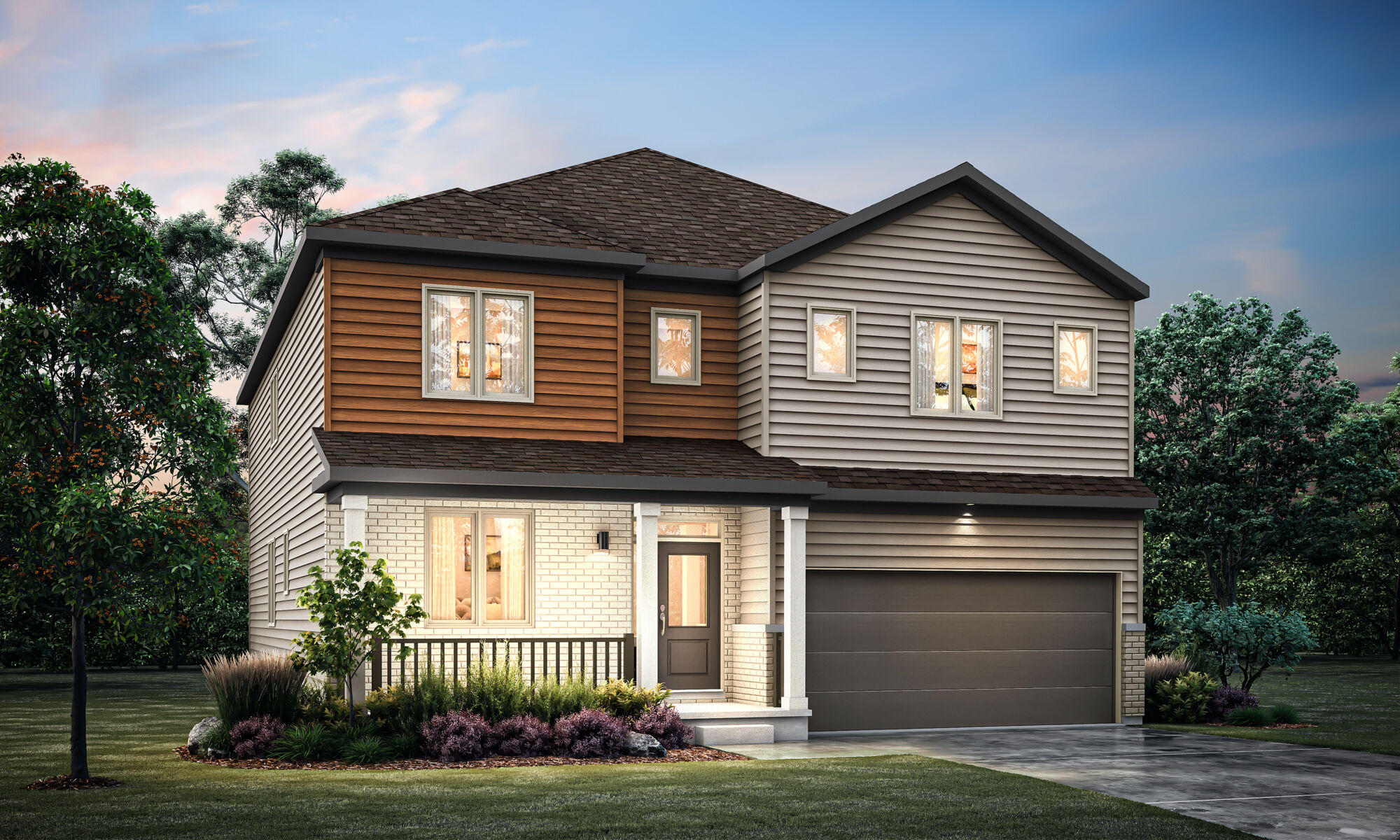  Elevation Front with garage, window, door, exterior stone and exterior clapboard