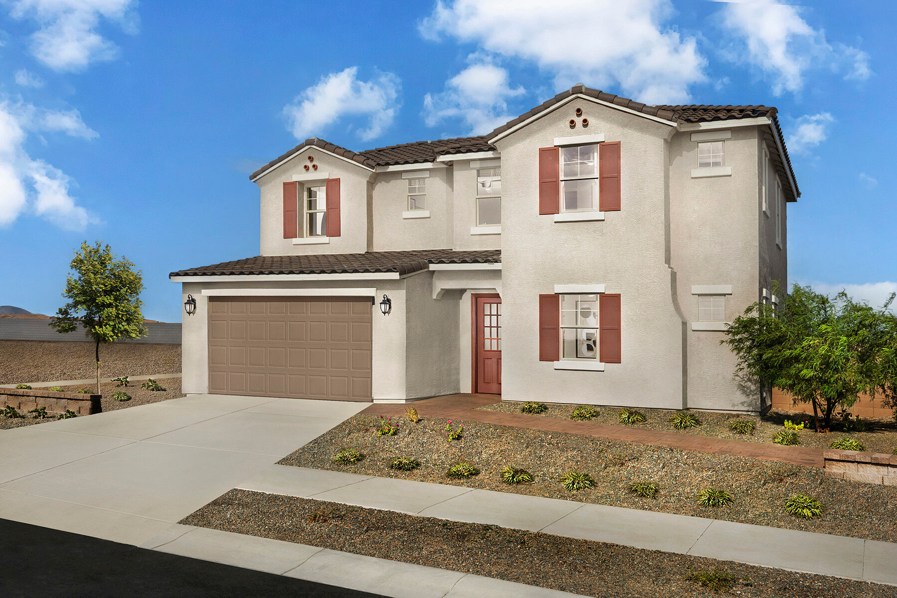 Elevation Front with window, garage and door