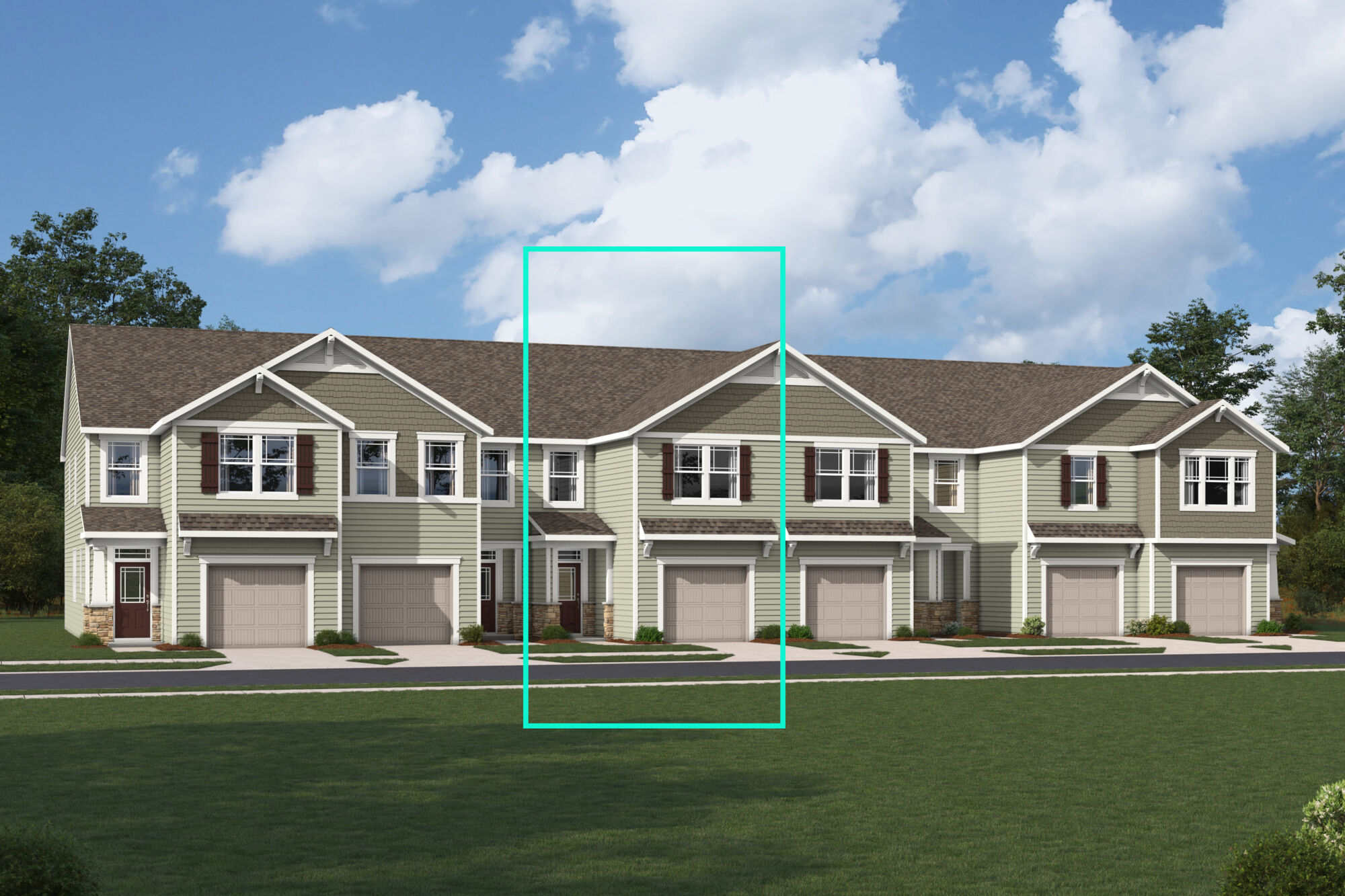  Town Homes with window, garage, door and exterior clapboard