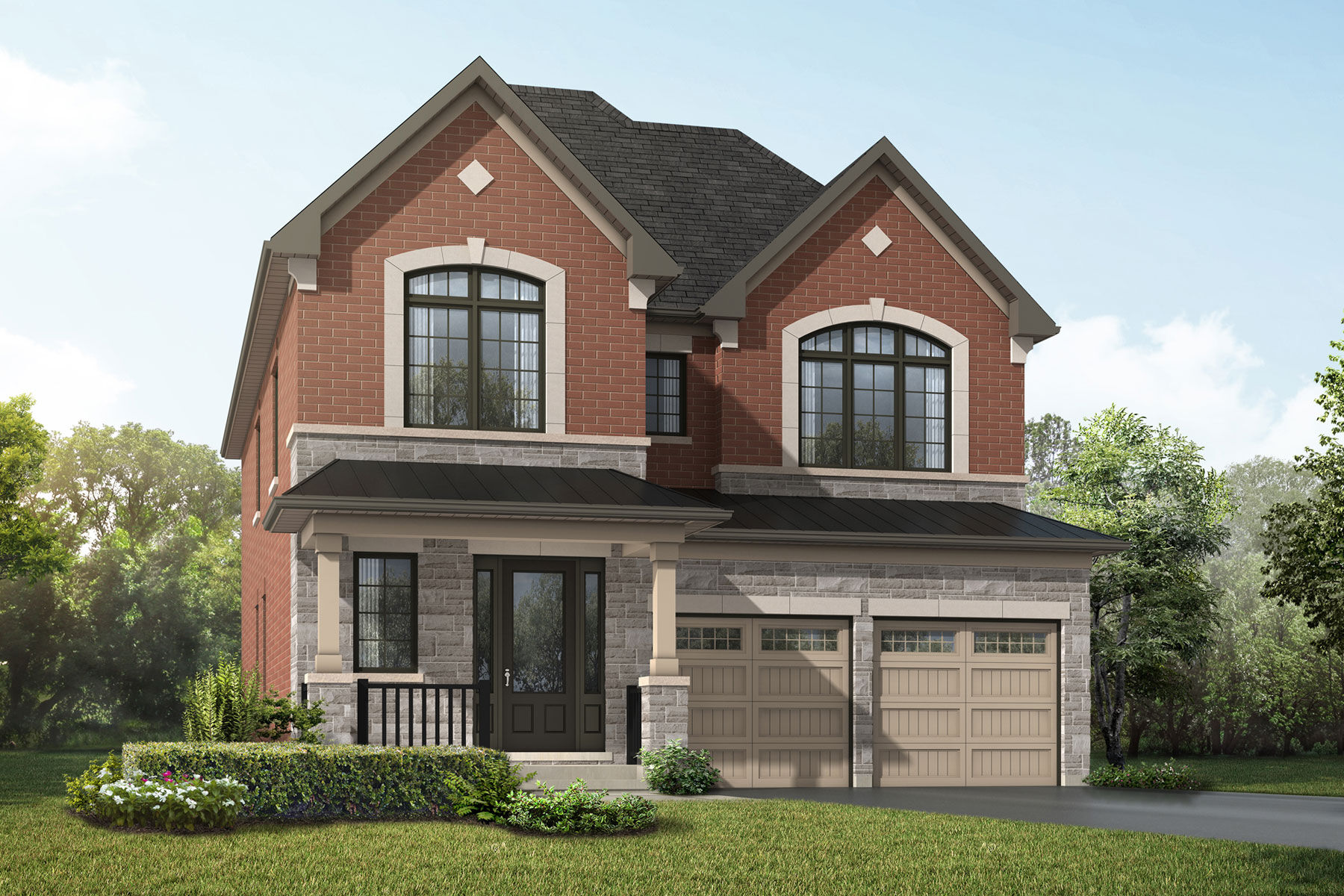 rendering, english manor, lilac, detached, double car garage