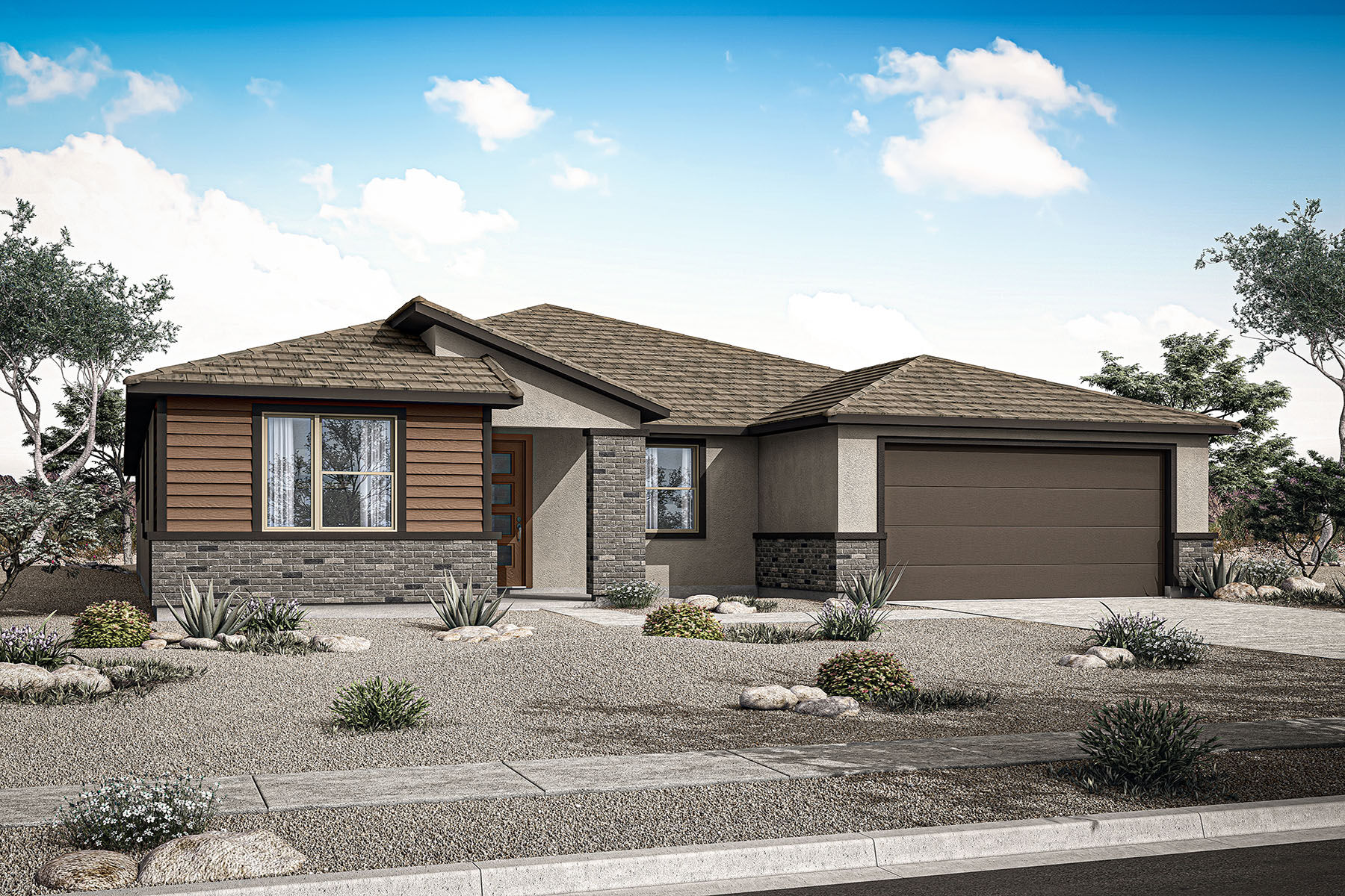  Elevation Front with garage, door, window, exterior clapboard and exterior brick